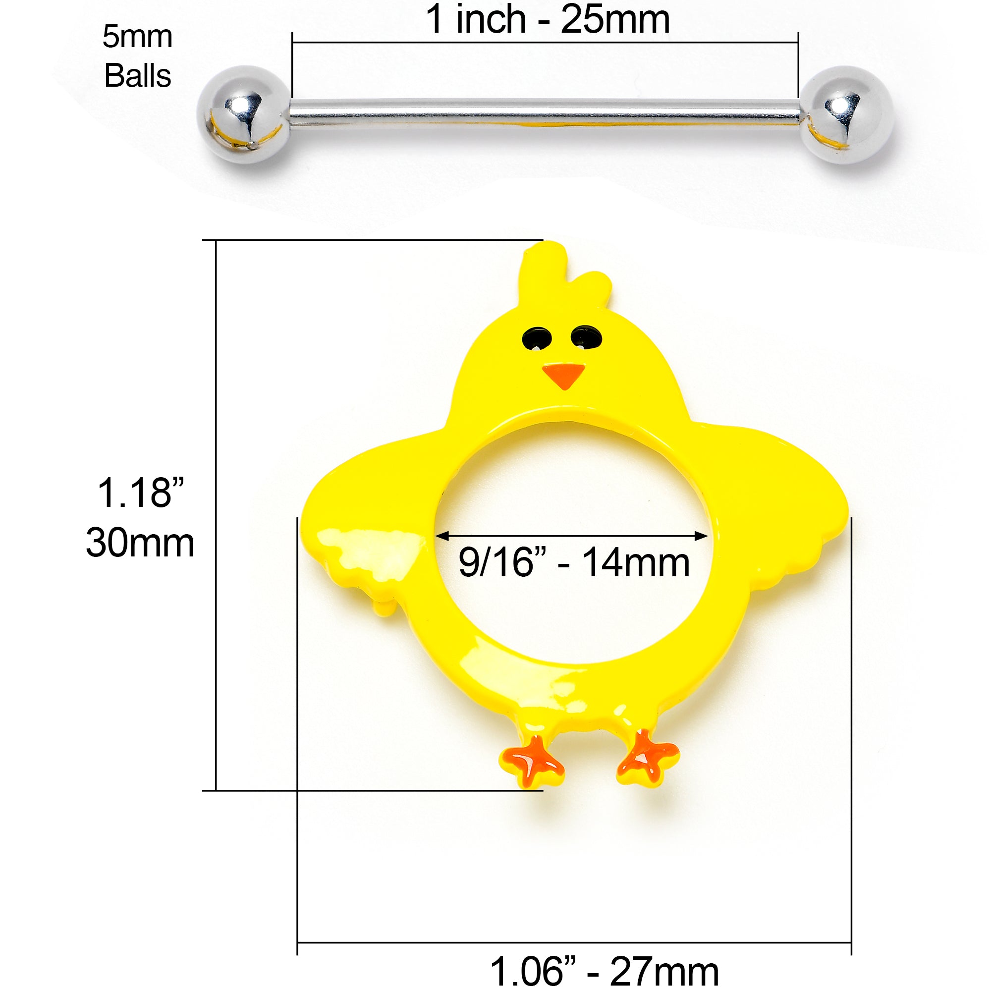 BodyCandy 14G 9/16 Little Yellow Chicks Nipple Shield Set — side view