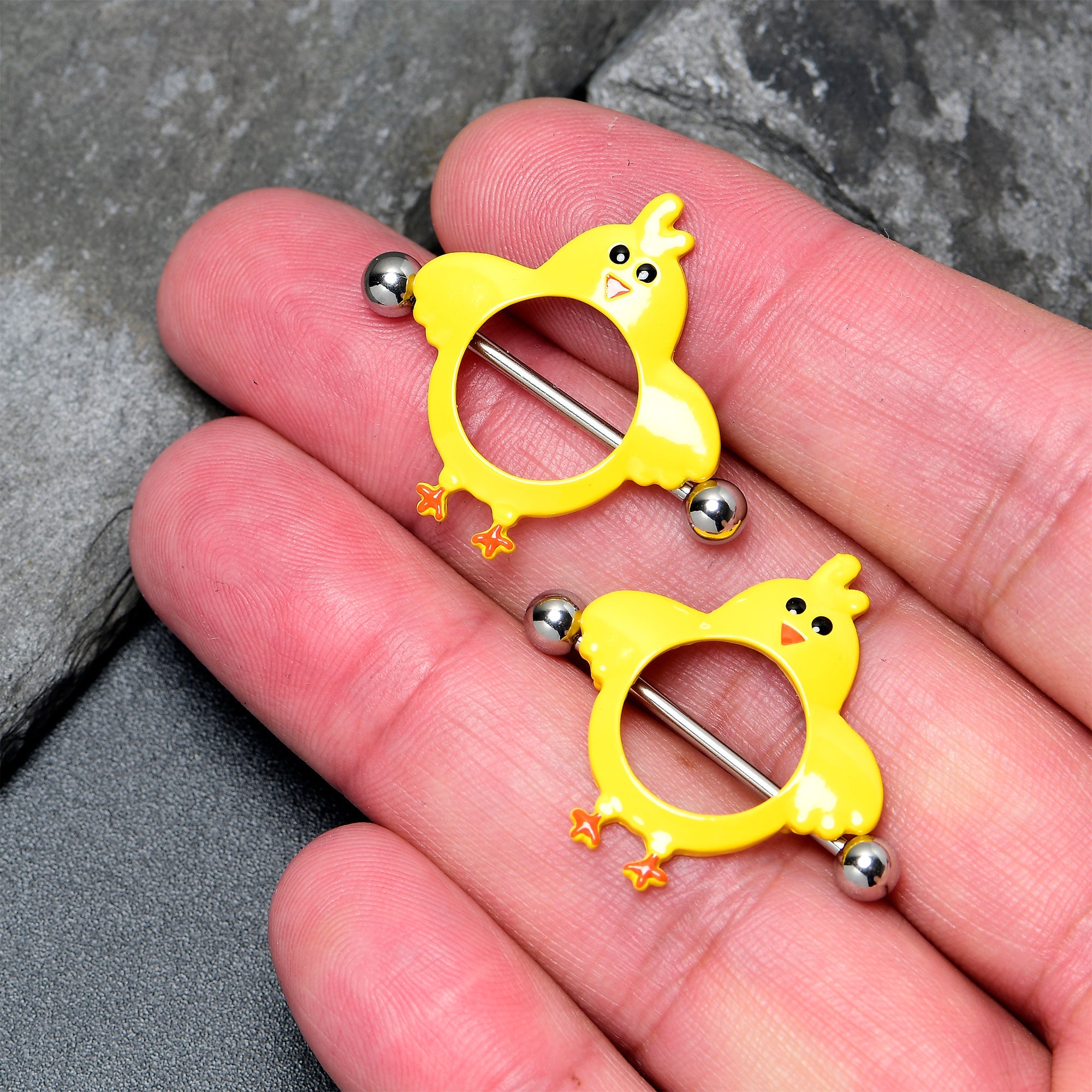 BodyCandy 14G 9/16 Little Yellow Chicks Nipple Shield Set — back view