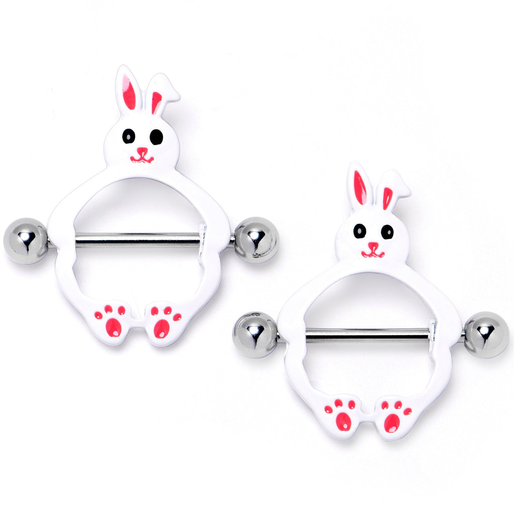 BodyCandy 14G 9/16 Bunny White Rabbit Nipple Shield Set — main product shot