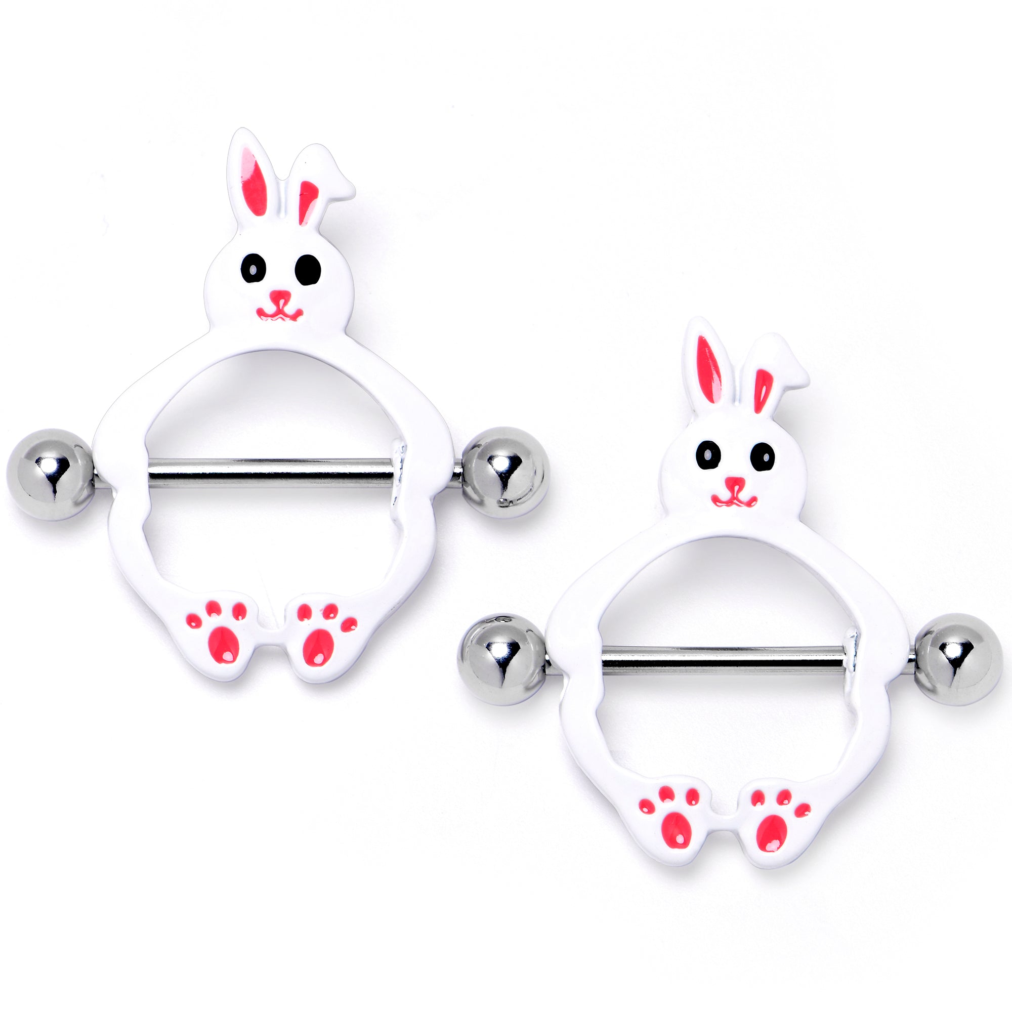 BodyCandy 14G 9/16 Bunny White Rabbit Nipple Shield Set — main product shot