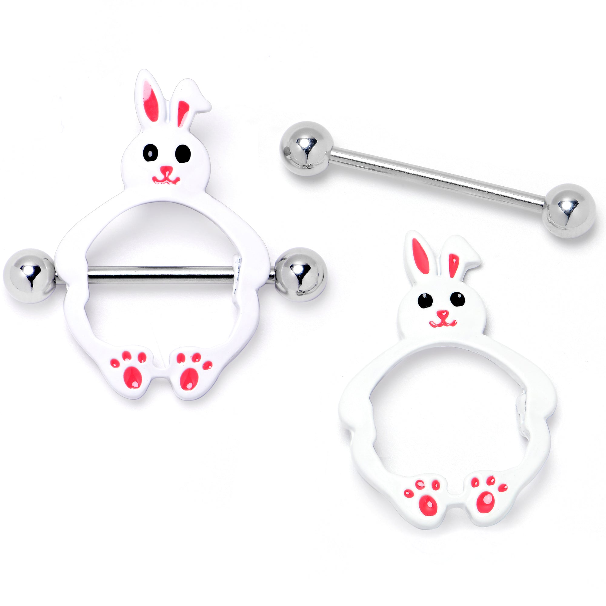 BodyCandy 14G 9/16 Bunny White Rabbit Nipple Shield Set — detail close-up