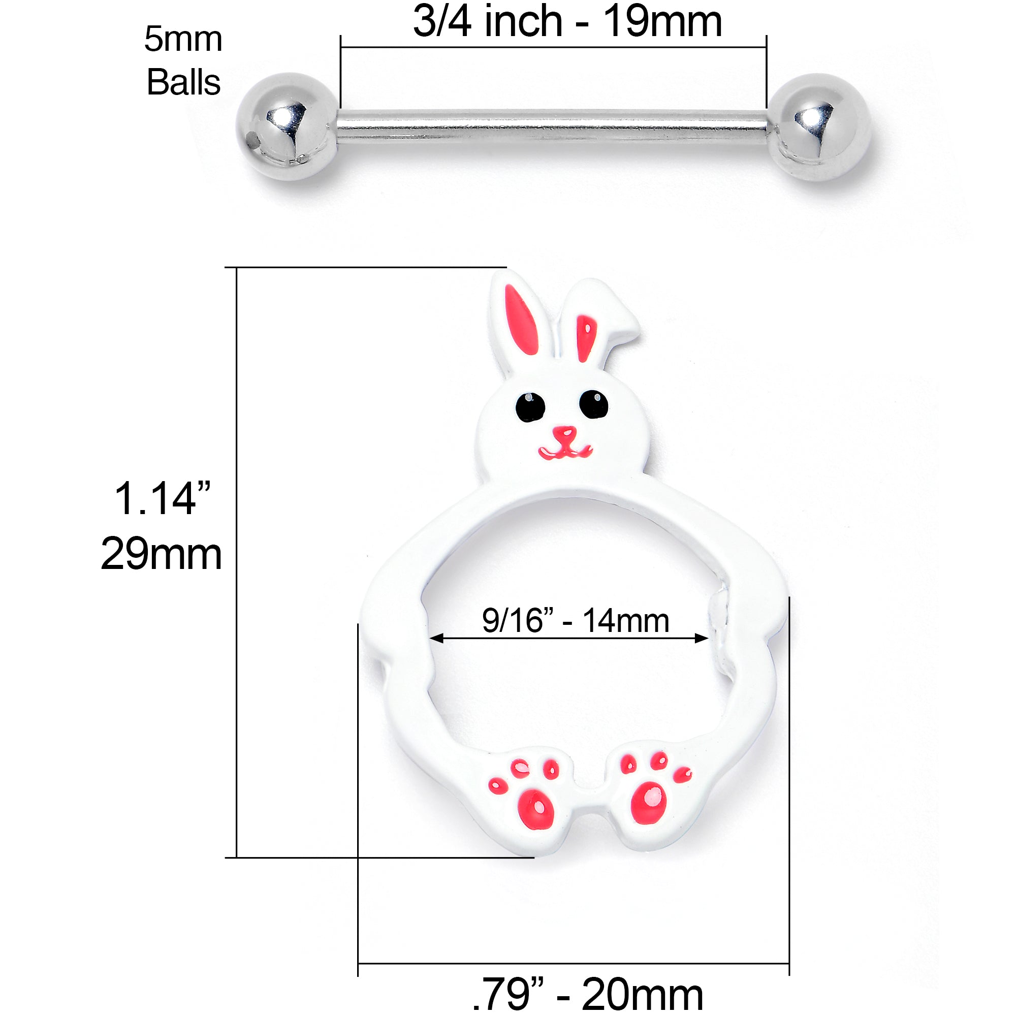BodyCandy 14G 9/16 Bunny White Rabbit Nipple Shield Set — side view