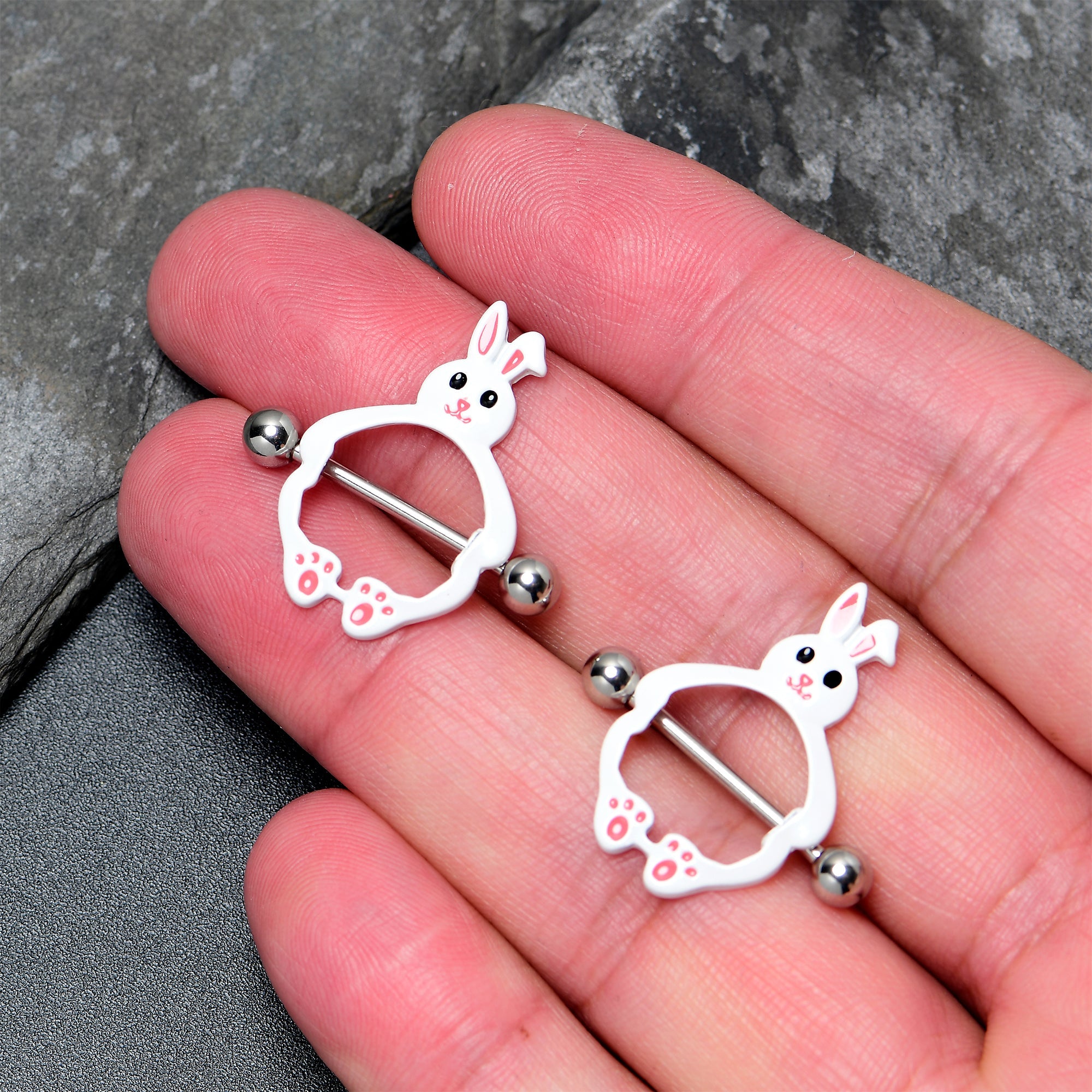 BodyCandy 14G 9/16 Bunny White Rabbit Nipple Shield Set — back view