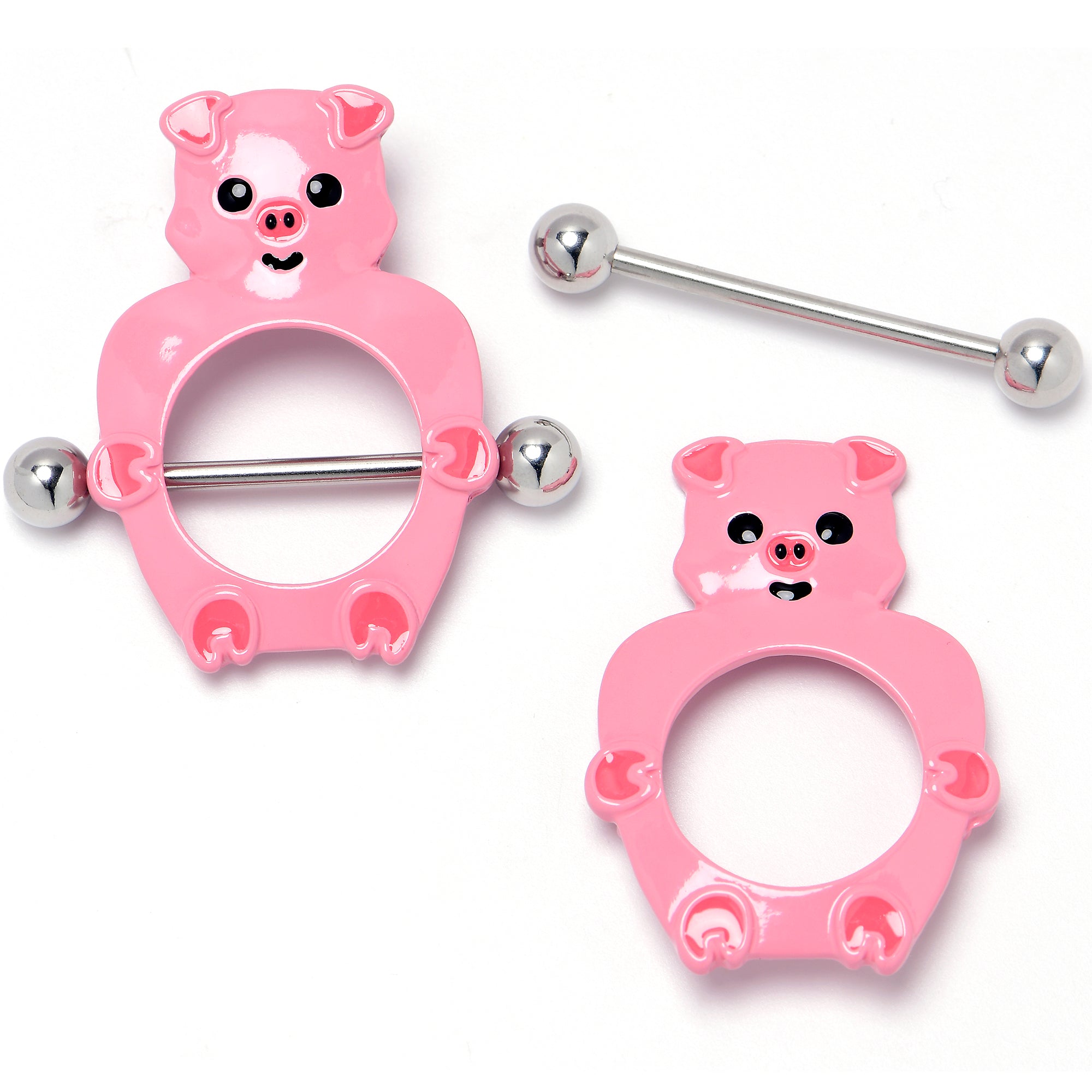 BodyCandy 14G 9/16 Happy Pink Pigs Nipple Shield Set — detail close-up