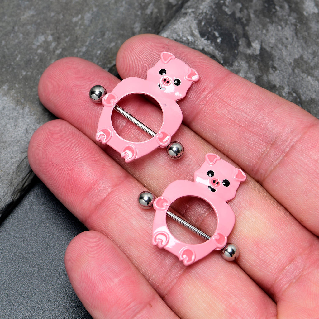 BodyCandy 14G 9/16 Happy Pink Pigs Nipple Shield Set — side view