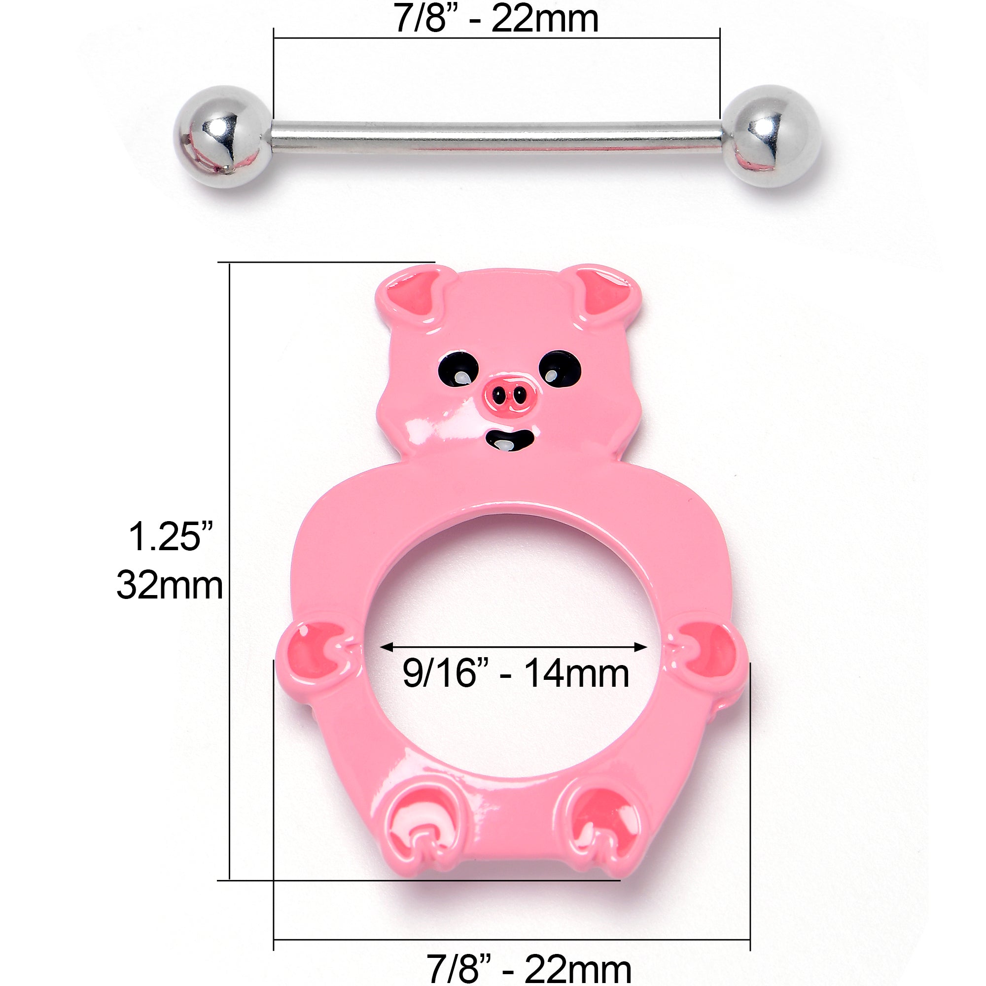 BodyCandy 14G 9/16 Happy Pink Pigs Nipple Shield Set — back view