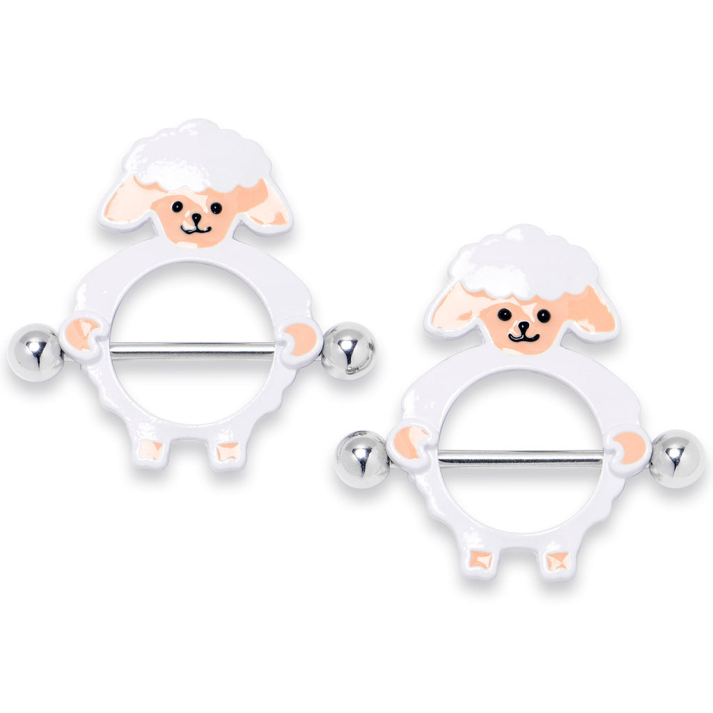 BodyCandy 14G 9/16 Sweetheart Sheep White Nipple Shield Set — main product shot