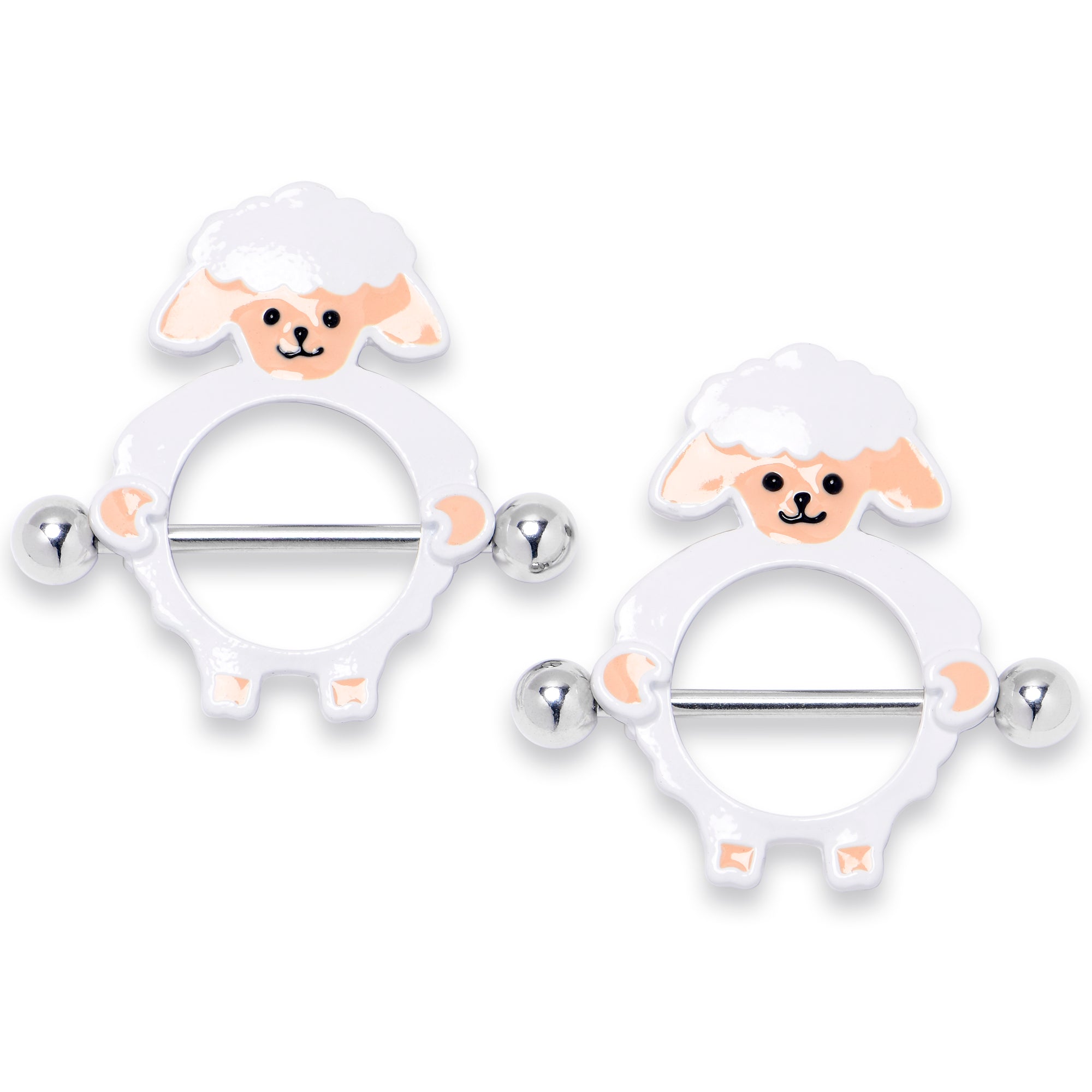 BodyCandy 14G 9/16 Sweetheart Sheep White Nipple Shield Set — main product shot