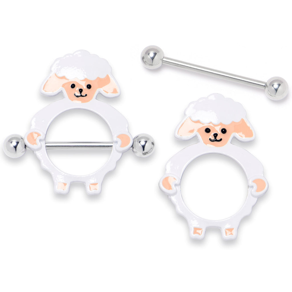 BodyCandy 14G 9/16 Sweetheart Sheep White Nipple Shield Set — detail close-up