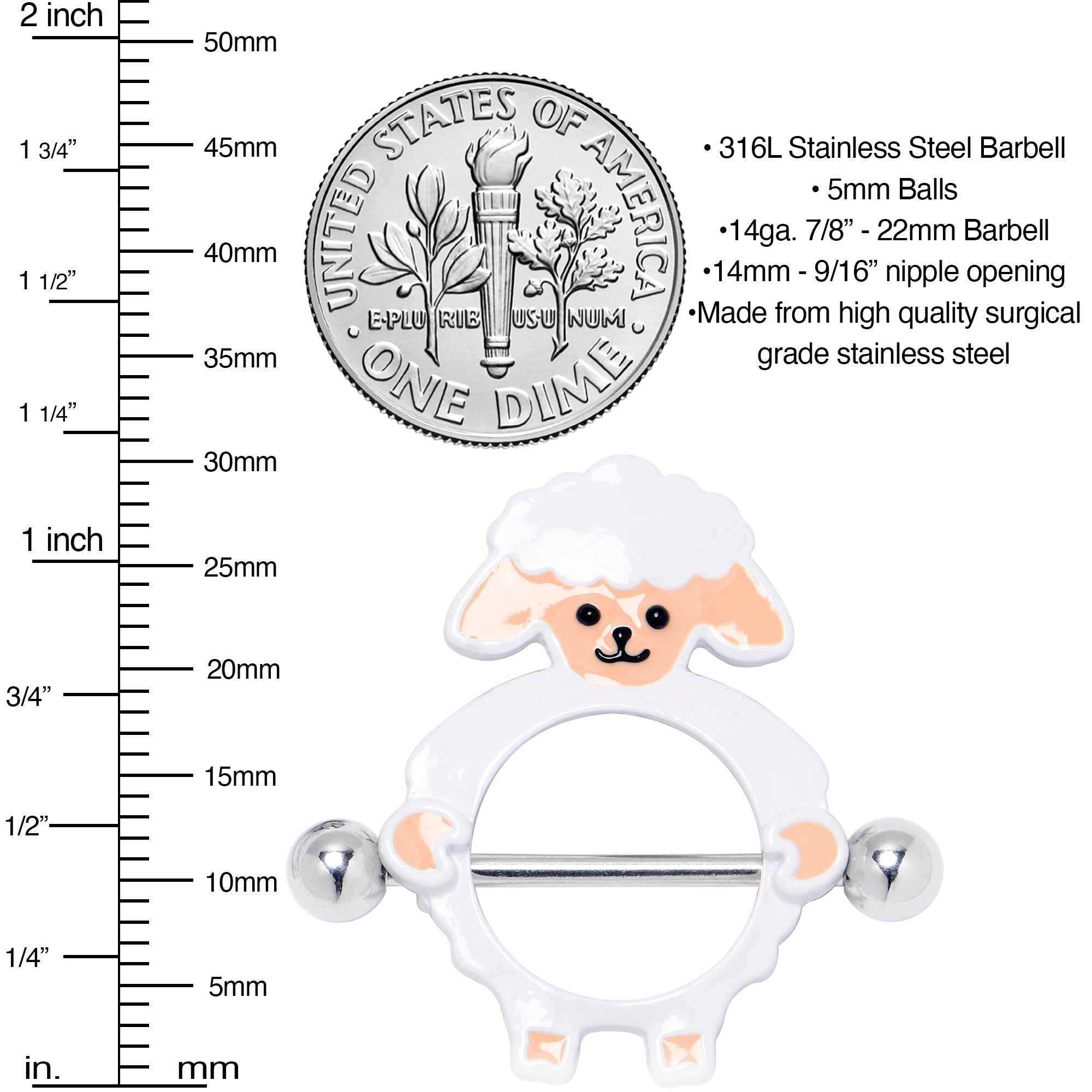 BodyCandy 14G 9/16 Sweetheart Sheep White Nipple Shield Set — lifestyle context