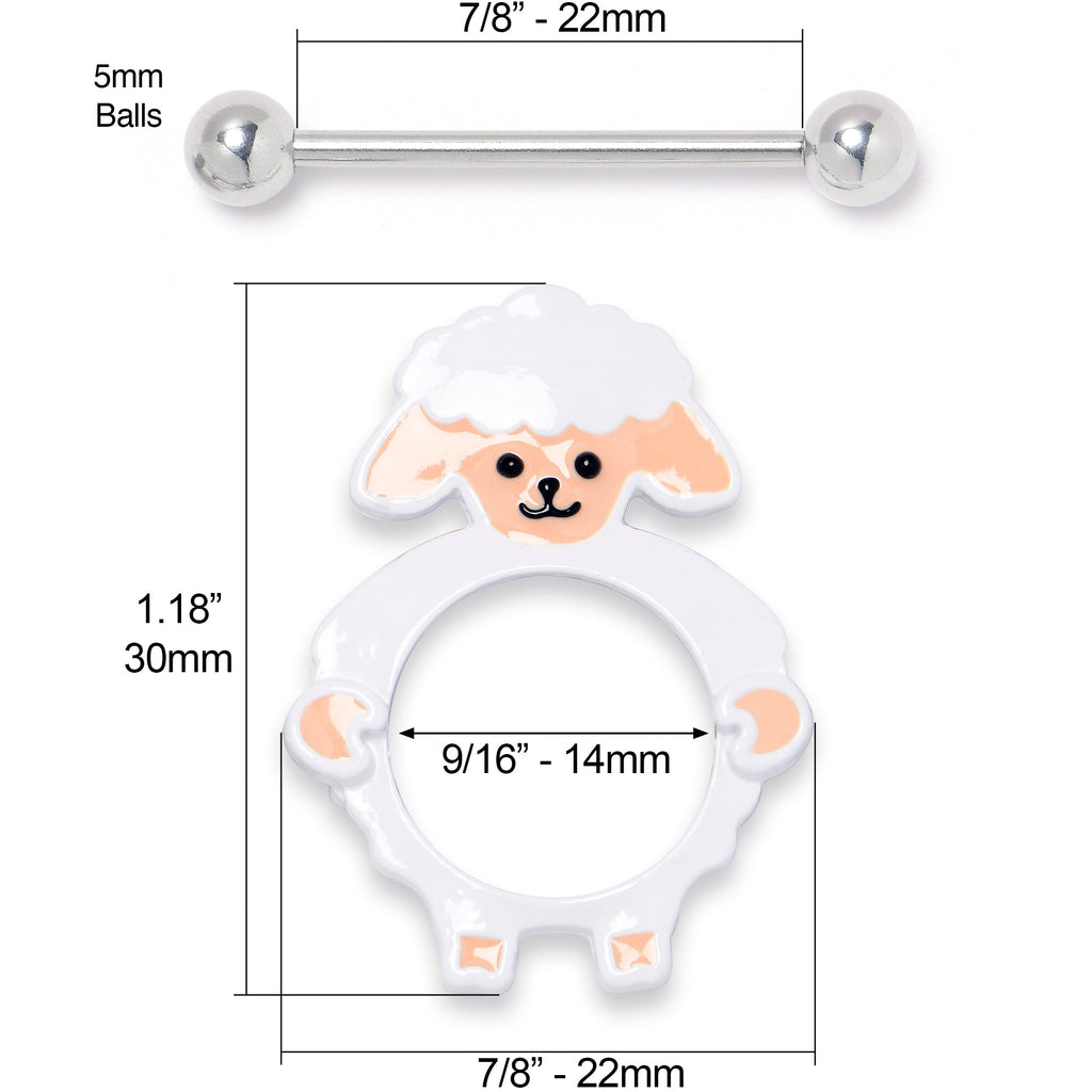 BodyCandy 14G 9/16 Sweetheart Sheep White Nipple Shield Set — side view