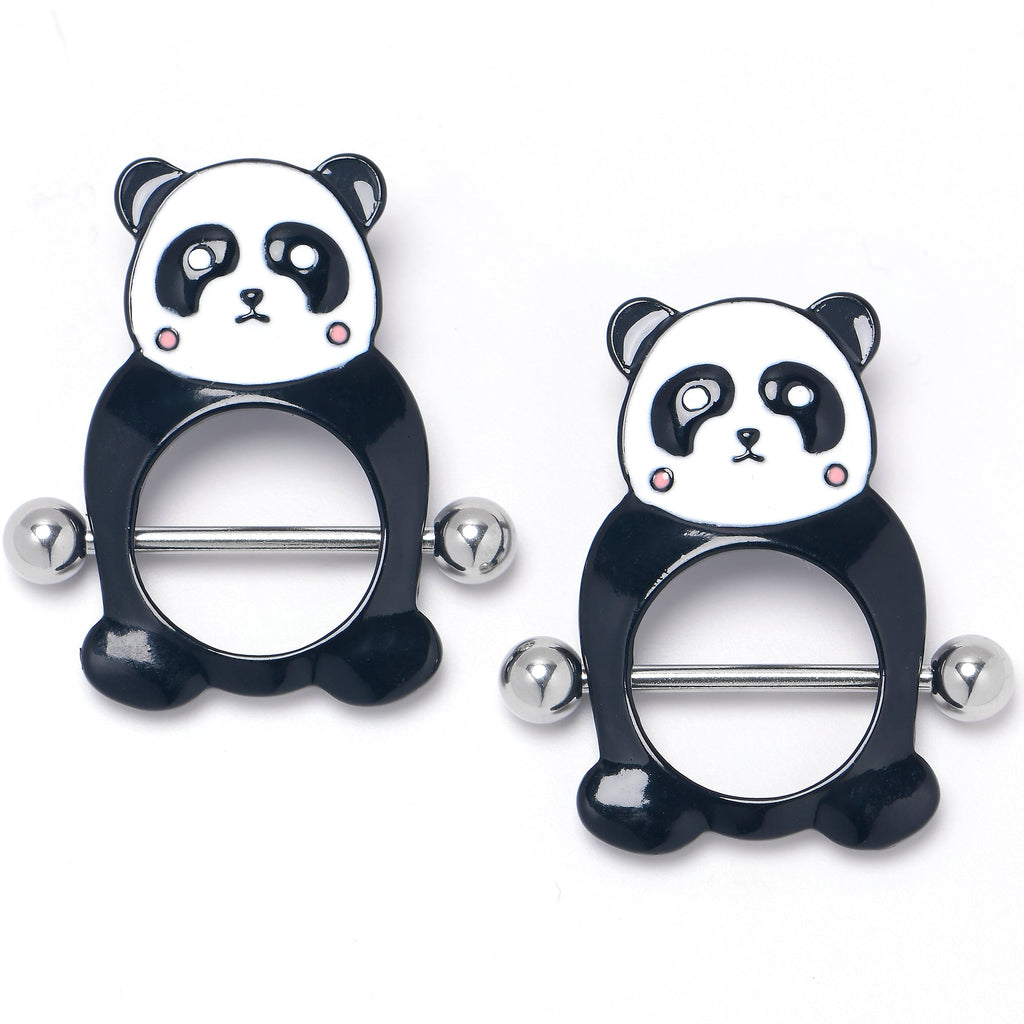 BodyCandy 14G 9/16 Panda Bear Black White Nipple Shield Set — main product shot