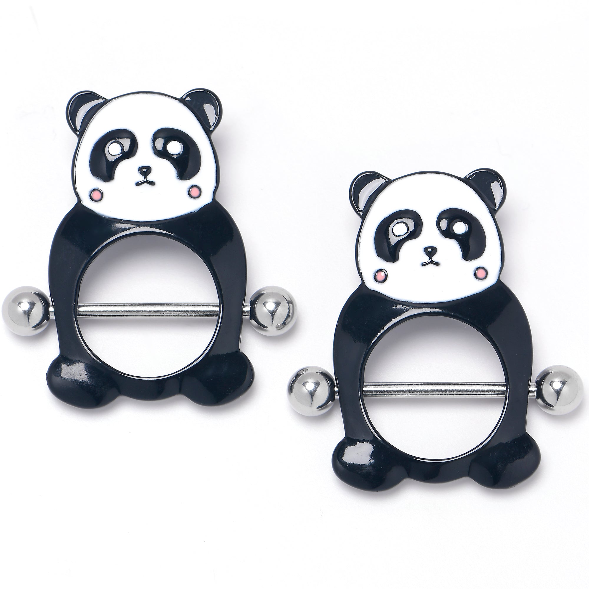 BodyCandy 14G 9/16 Panda Bear Black White Nipple Shield Set — main product shot