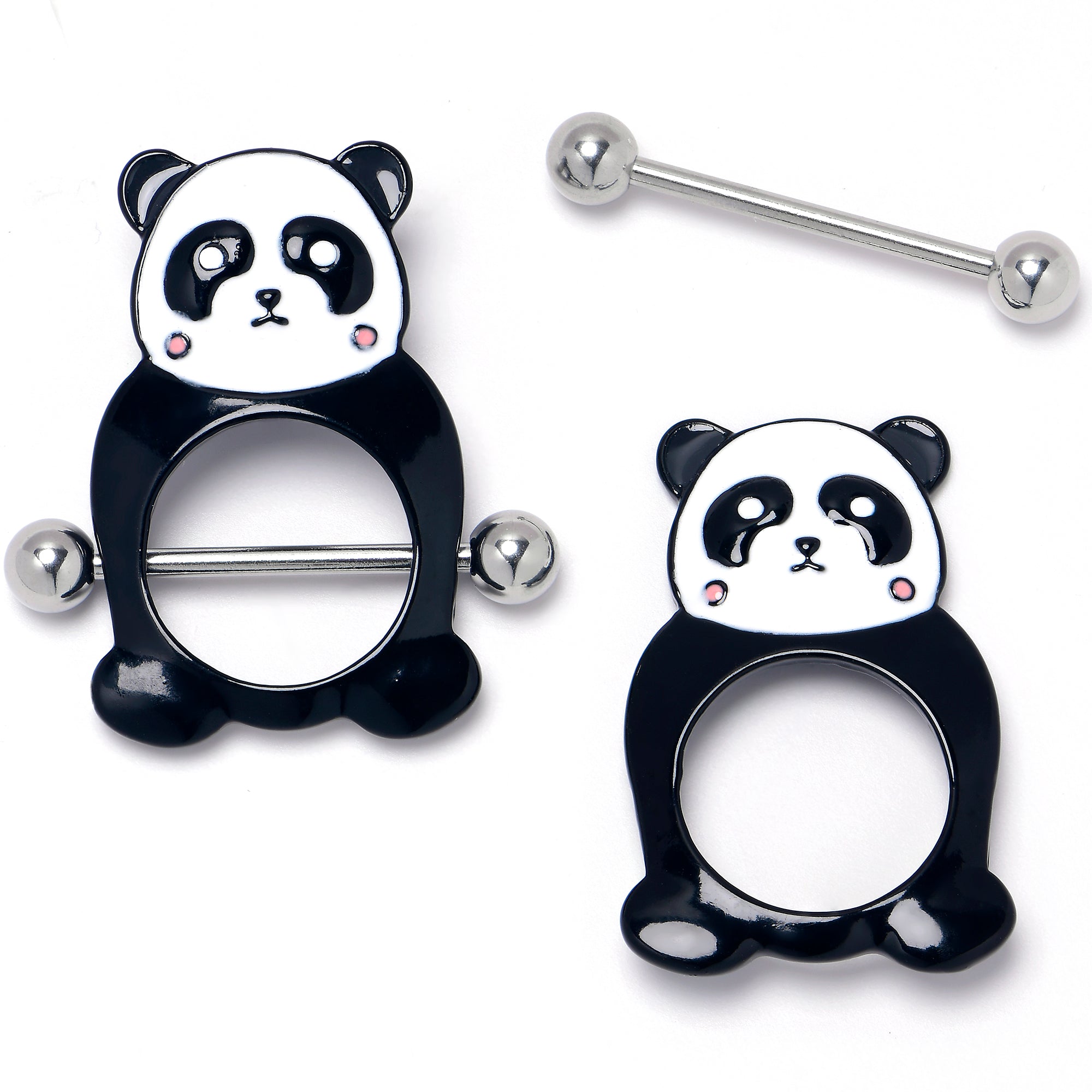 BodyCandy 14G 9/16 Panda Bear Black White Nipple Shield Set — detail close-up