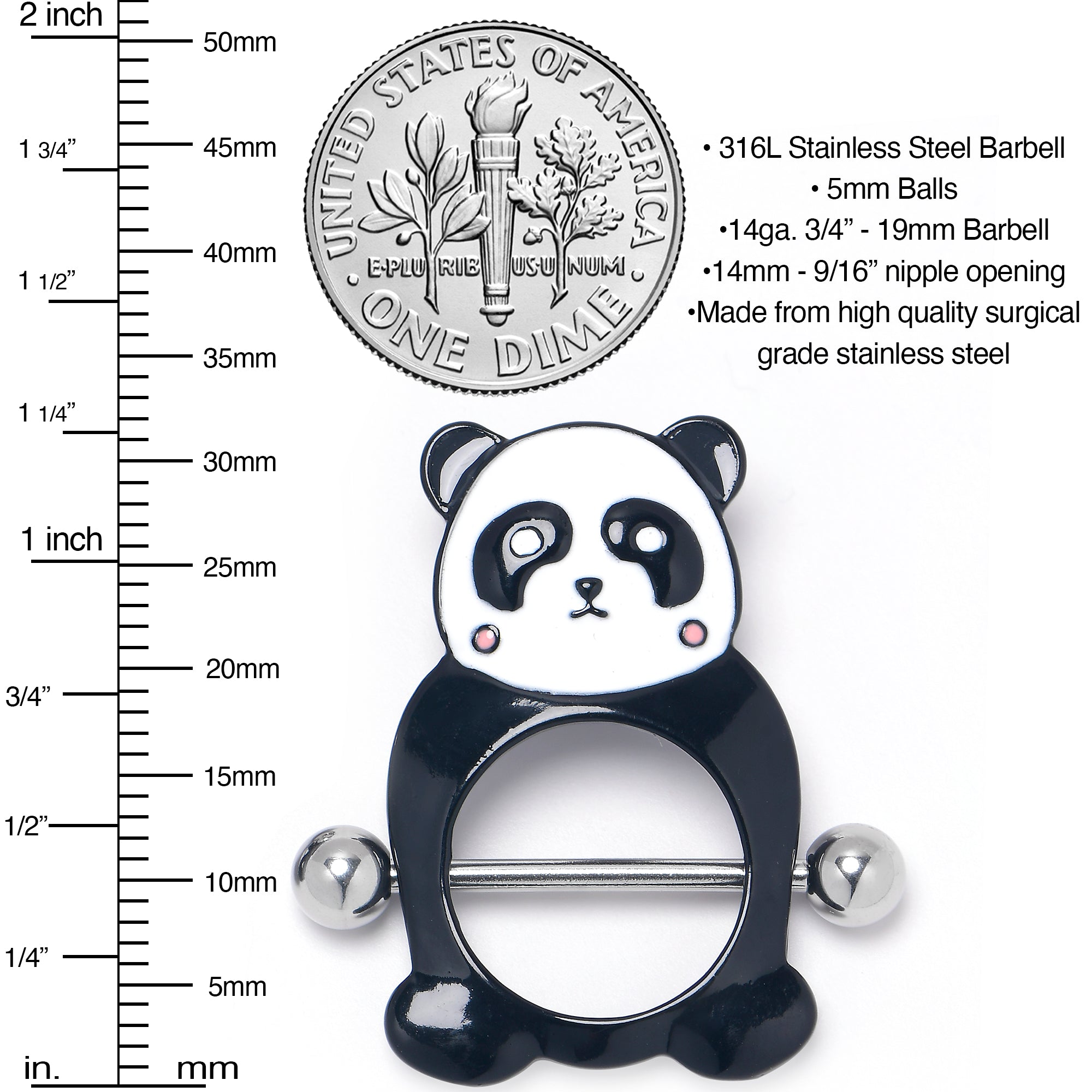 BodyCandy 14G 9/16 Panda Bear Black White Nipple Shield Set — lifestyle context