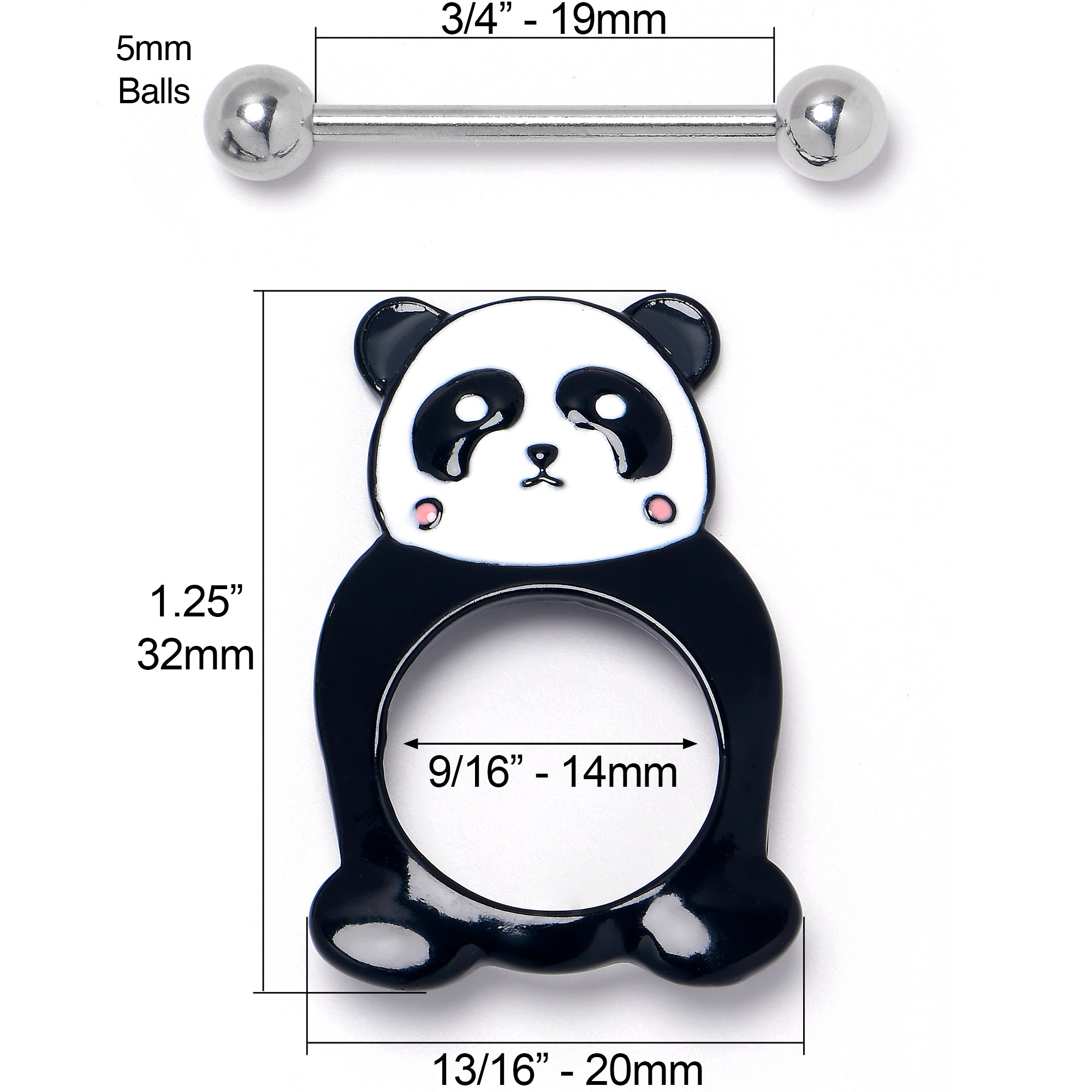 BodyCandy 14G 9/16 Panda Bear Black White Nipple Shield Set — side view
