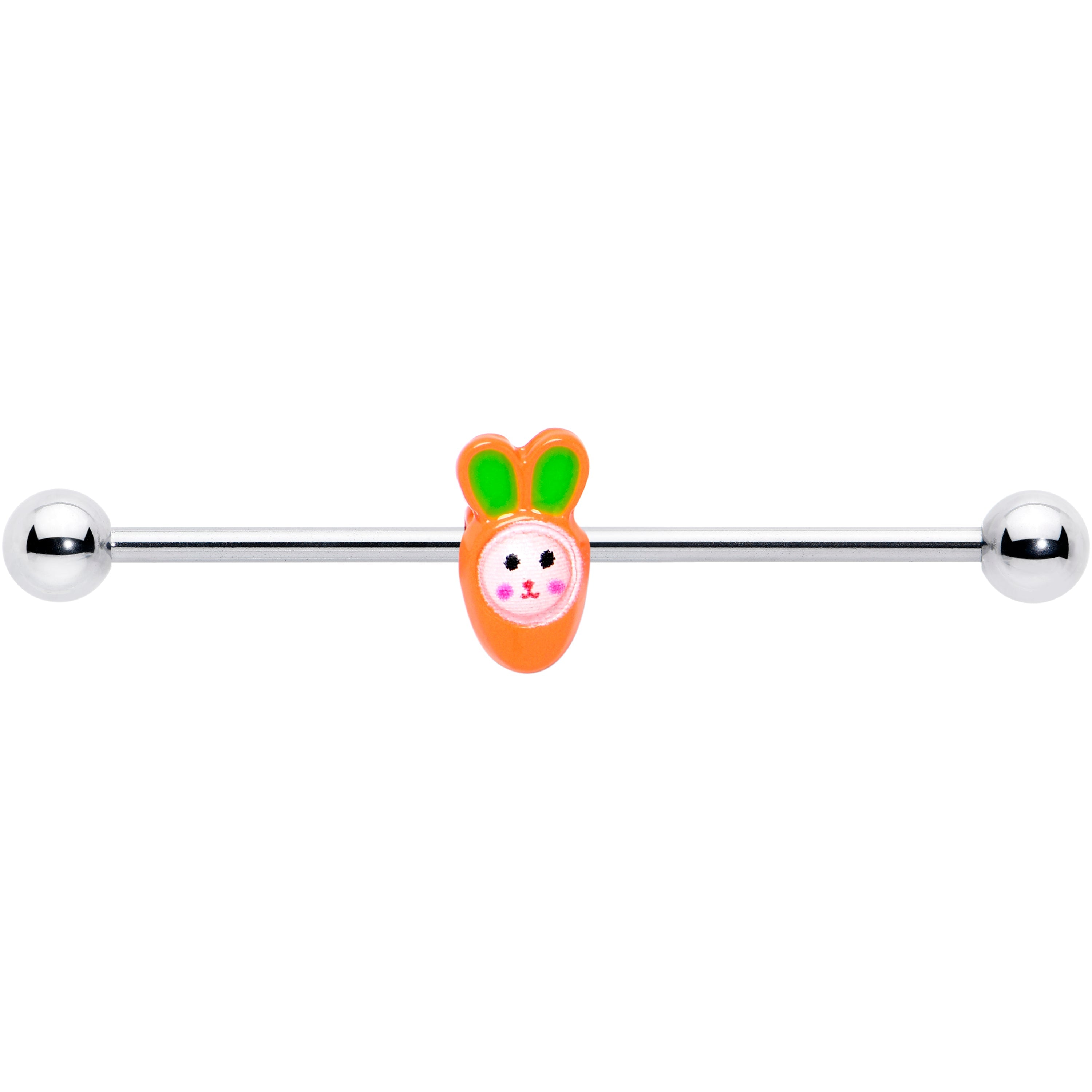 BodyCandy 14G Surprise Carrot Easter Bunny Industrial Barbell 38mm — detail close-up