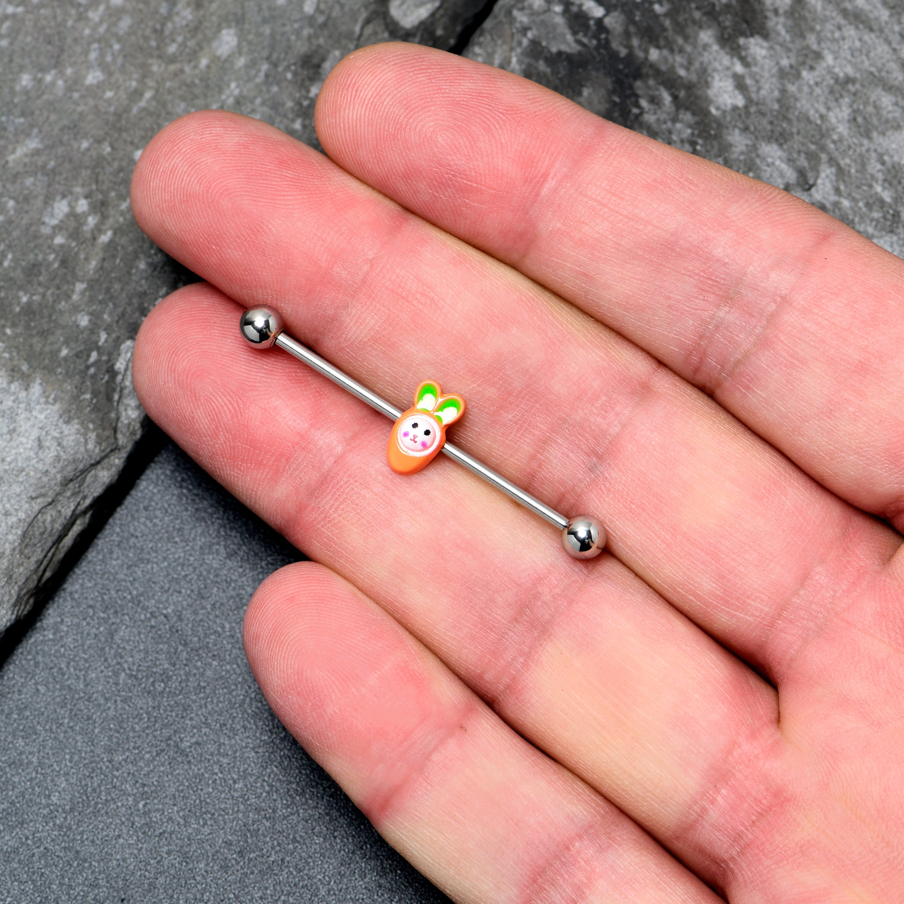 BodyCandy 14G Surprise Carrot Easter Bunny Industrial Barbell 38mm — lifestyle context