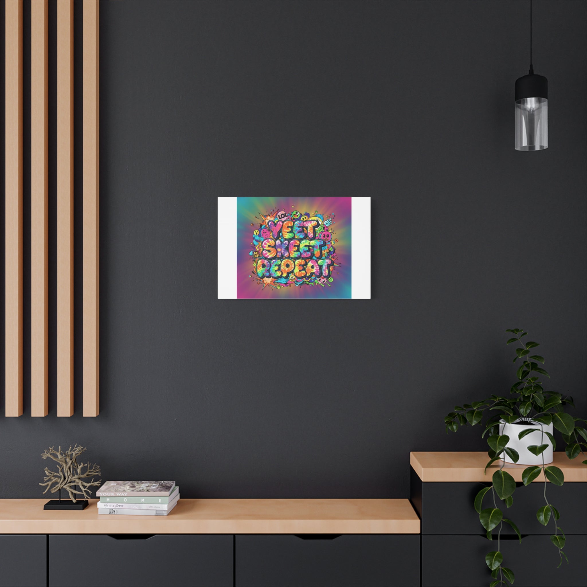 Yeet Skeet Repeat Canvas | Slogan & Glitch Graphic, Meme Phrase Wall Art