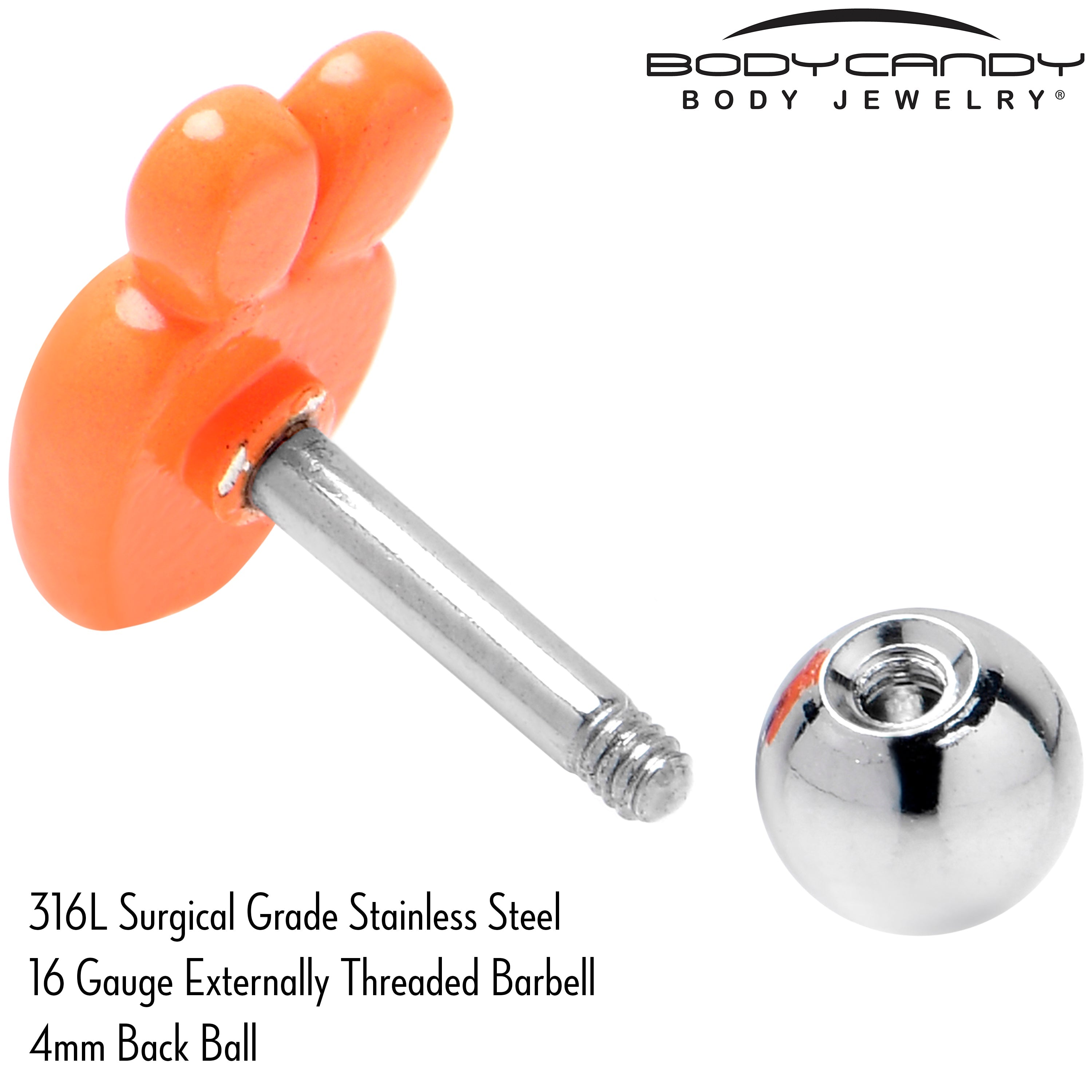 BodyCandy 16G 1/4 Surprise Carrot Easter Bunny Cartilage Tragus Earring — back view