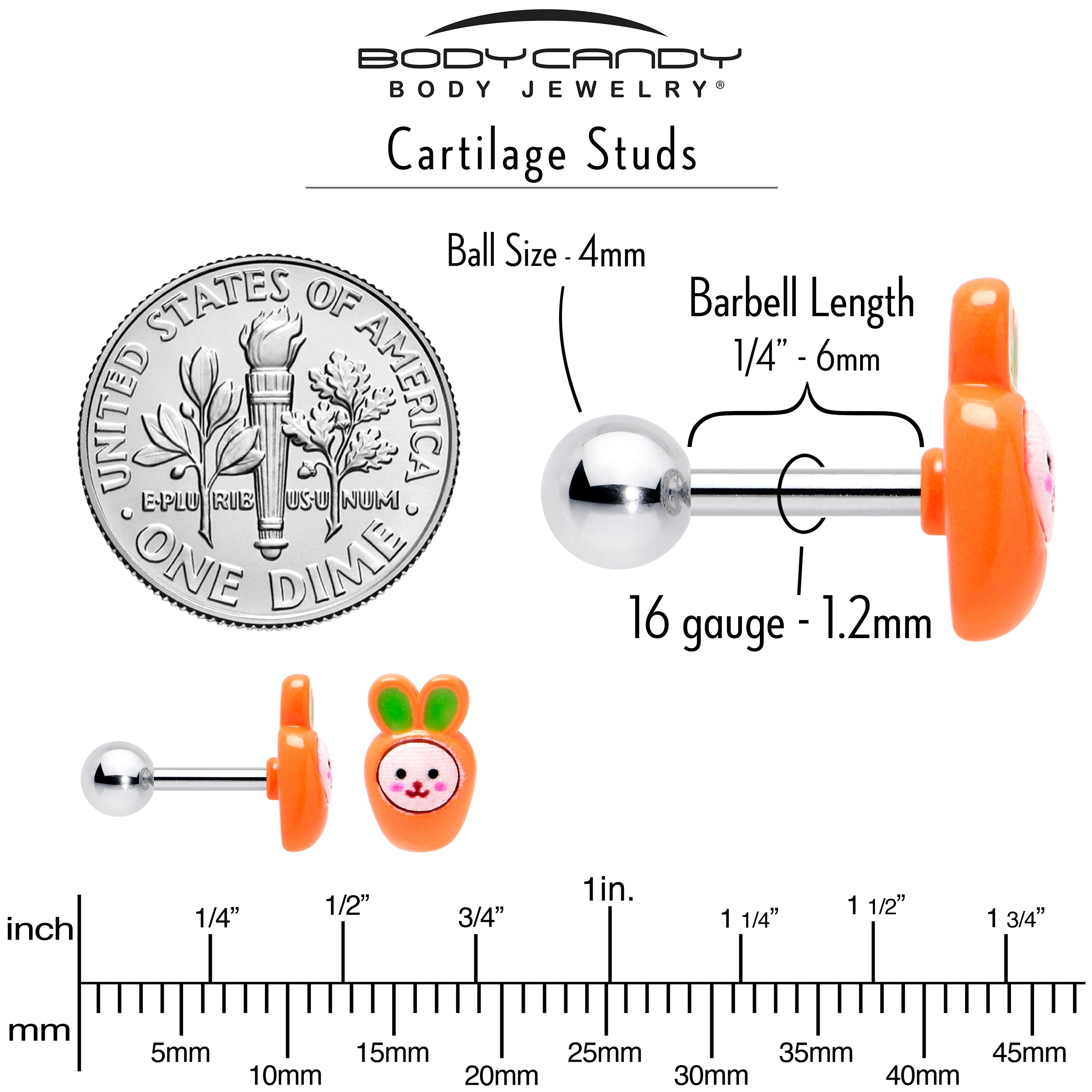 BodyCandy 16G 1/4 Surprise Carrot Easter Bunny Cartilage Tragus Earring — alternative angle