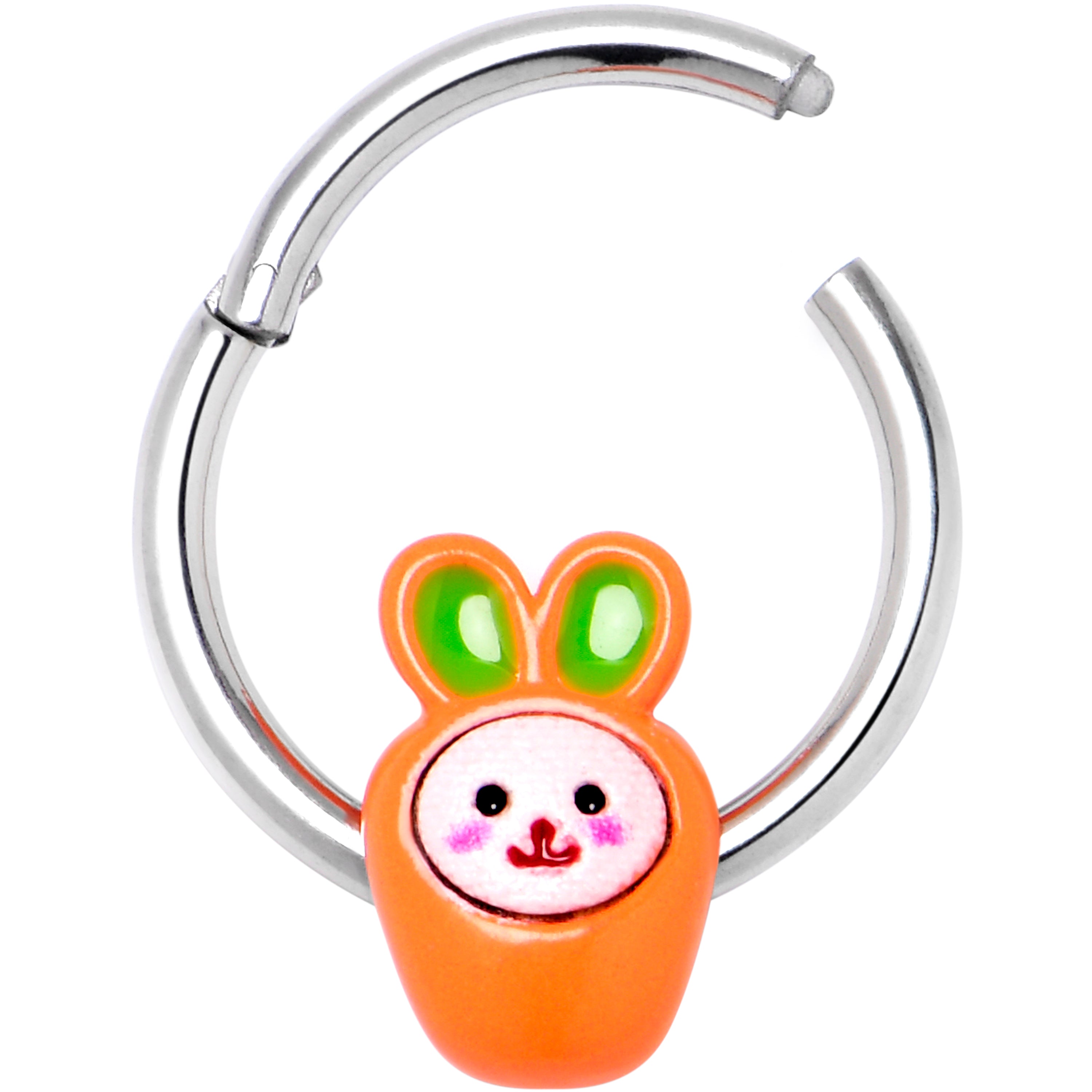 BodyCandy 16G 3/8 Surprise Carrot Easter Bunny Hinged Segment Ring — detail close-up