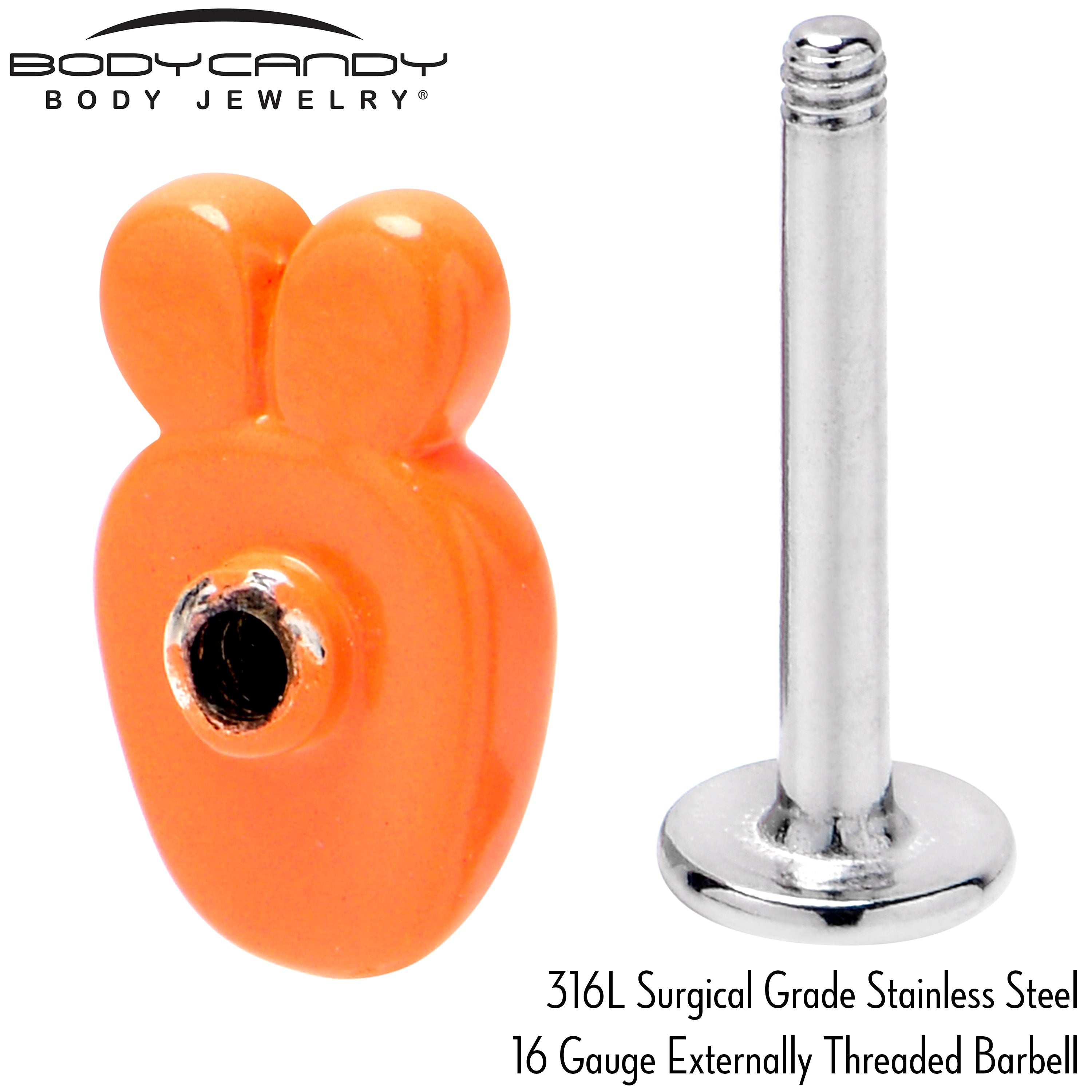 BodyCandy 16G 5/16 Surprise Carrot Easter Bunny Labret Monroe Tragus — back view
