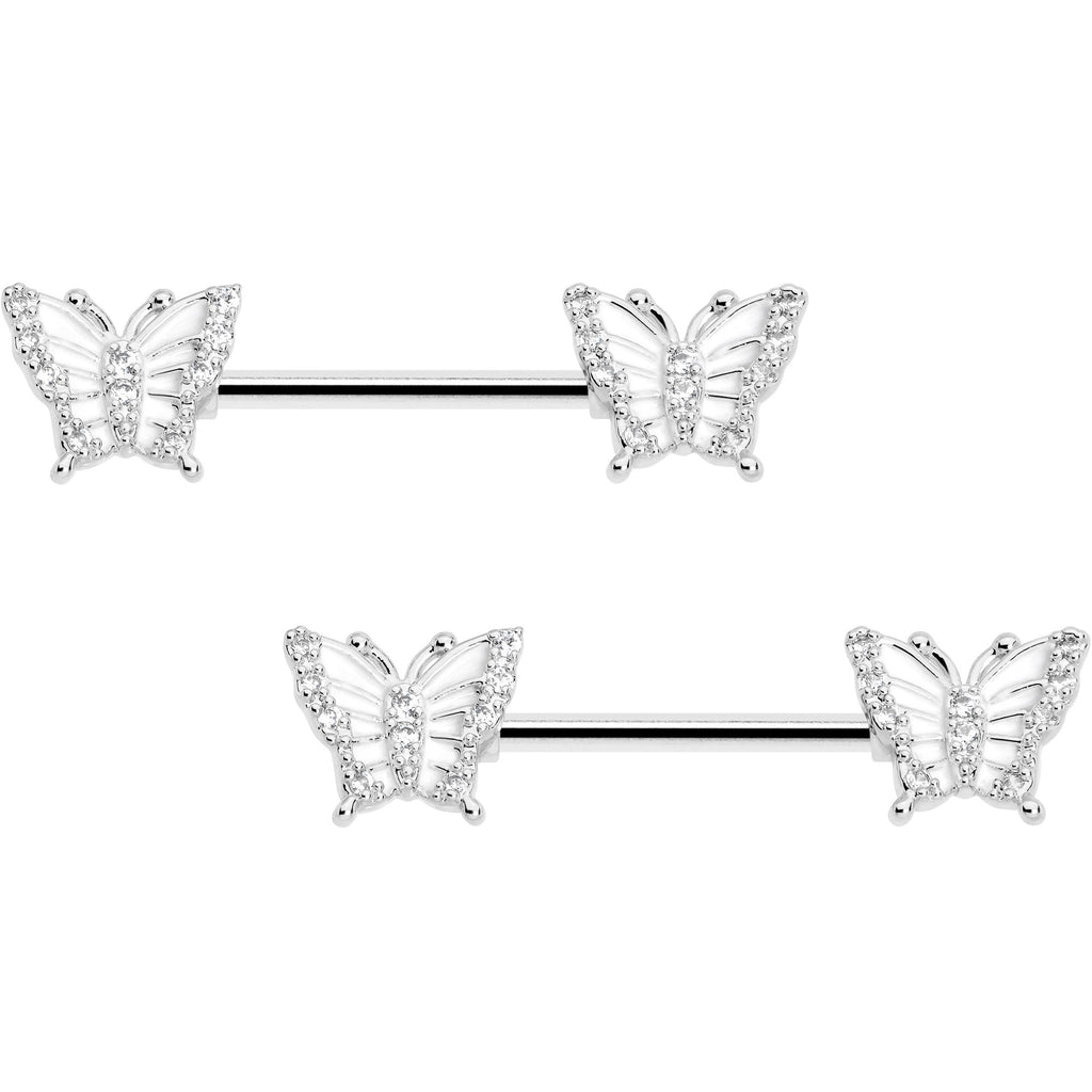 BodyCandy 14G 9/16 CZ Gem Airy Butterfly Barbell Nipple Ring Set — detail close-up
