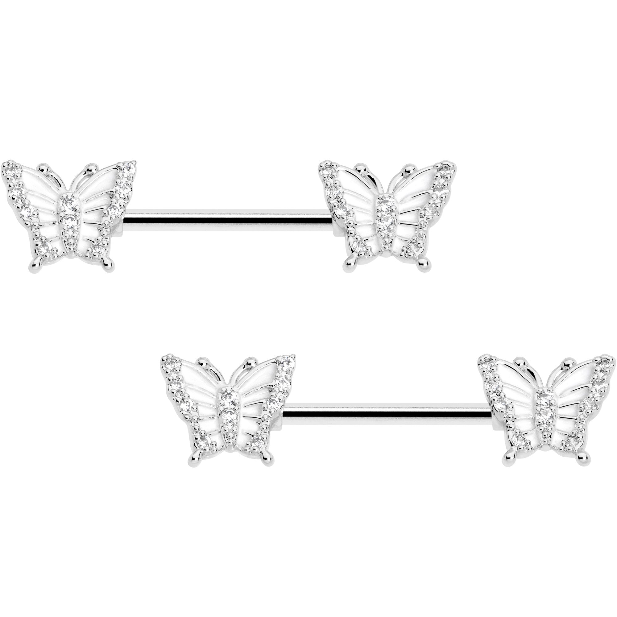 BodyCandy 14G 9/16 CZ Gem Airy Butterfly Barbell Nipple Ring Set — detail close-up