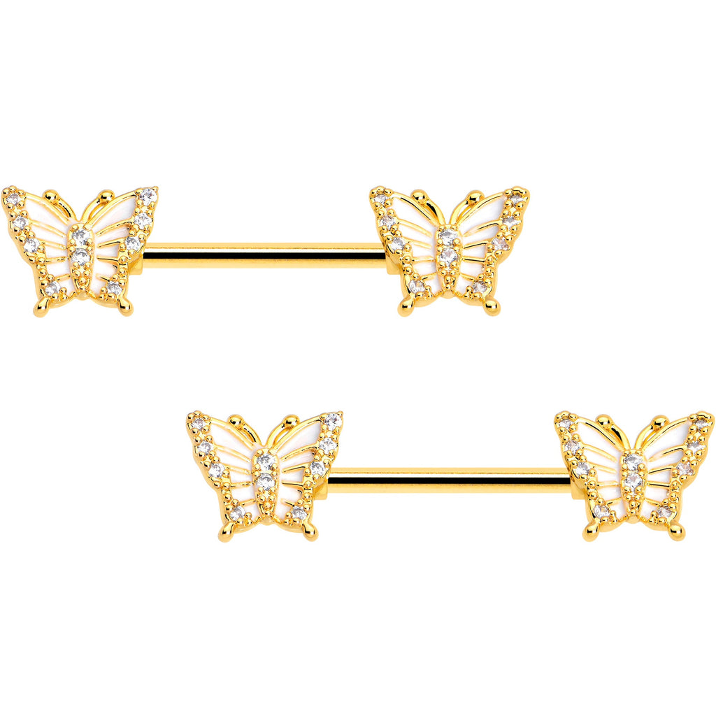 BodyCandy 14G 9/16 CZ Gem Airy Butterfly Barbell Nipple Ring Set — lifestyle context