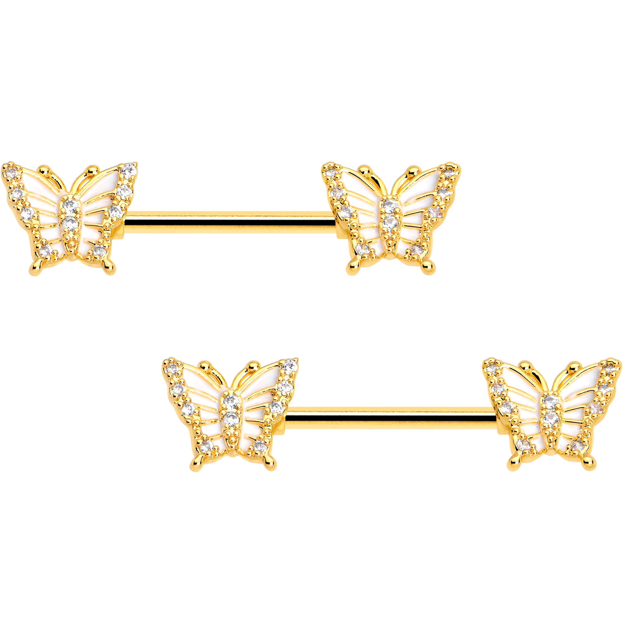BodyCandy 14G 9/16 CZ Gem Airy Butterfly Barbell Nipple Ring Set — lifestyle context