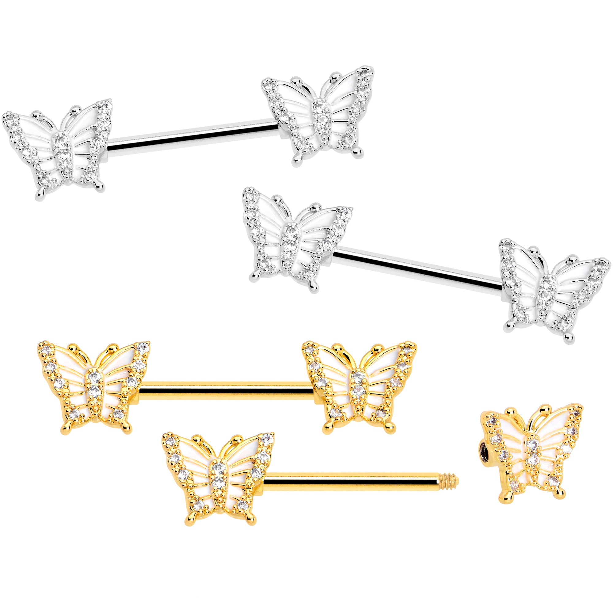 BodyCandy 14G 9/16 CZ Gem Airy Butterfly Barbell Nipple Ring Set — main product shot