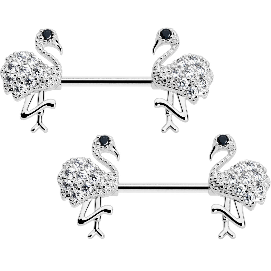 BodyCandy 14G 9/16 CZ Gem Fashion Flamingo Barbell Nipple Ring Set — detail close-up