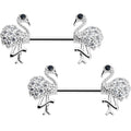 BodyCandy 14G 9/16 CZ Gem Fashion Flamingo Barbell Nipple Ring Set — detail close-up