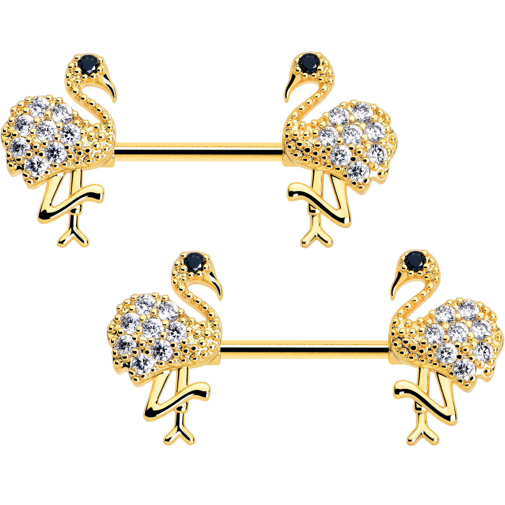 BodyCandy 14G 9/16 CZ Gem Fashion Flamingo Barbell Nipple Ring Set — lifestyle context