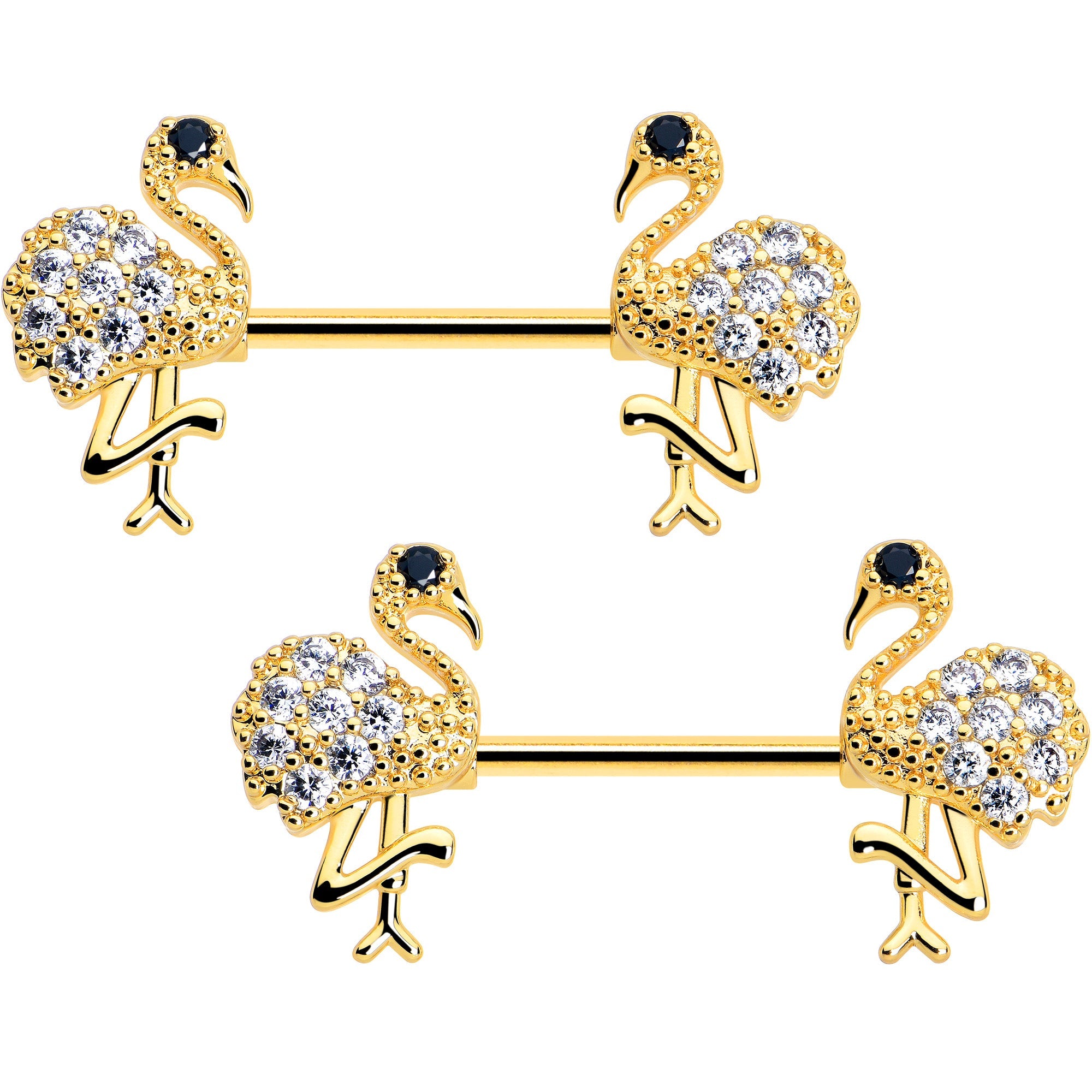 BodyCandy 14G 9/16 CZ Gem Fashion Flamingo Barbell Nipple Ring Set — lifestyle context