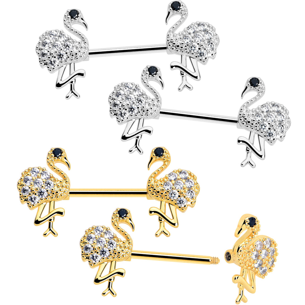BodyCandy 14G 9/16 CZ Gem Fashion Flamingo Barbell Nipple Ring Set — main product shot