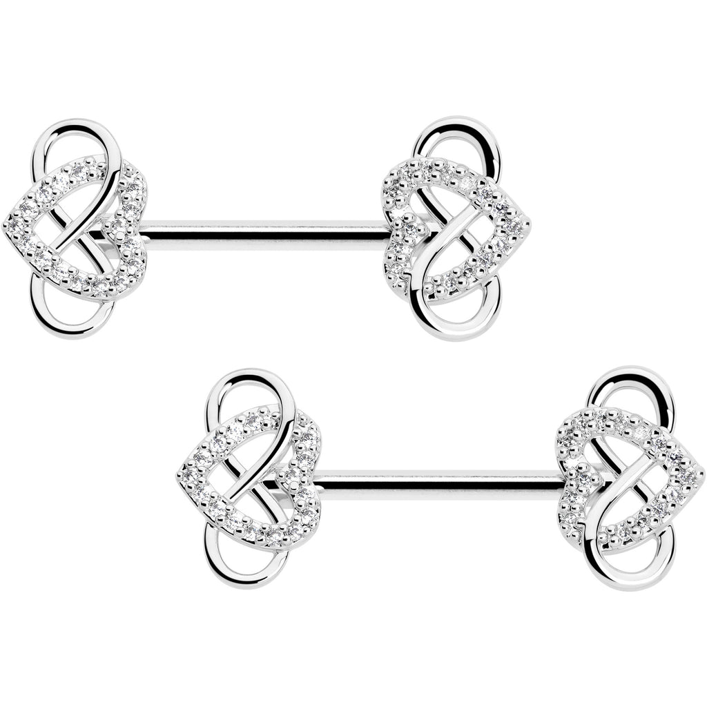 BodyCandy 14G 1/2 CZ Gem Infinity Heart Barbell Nipple Ring Set — detail close-up
