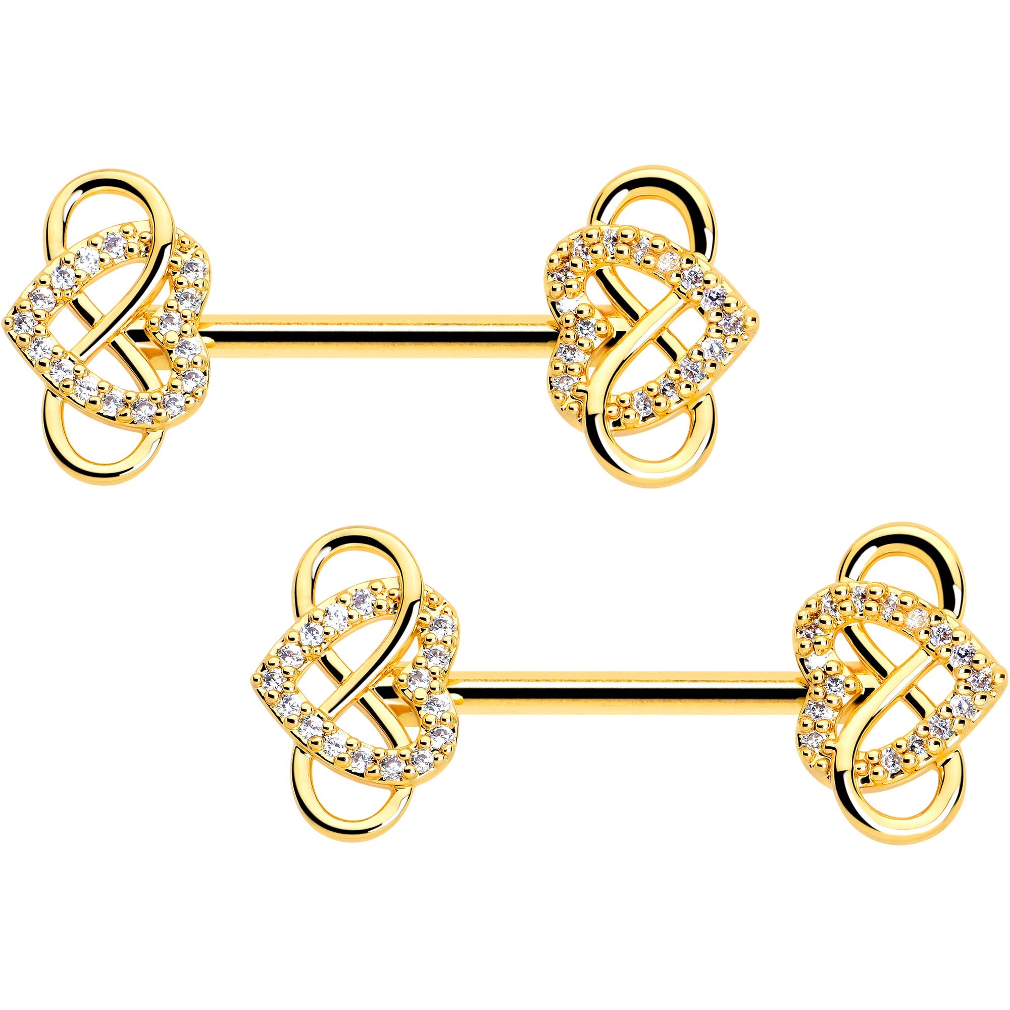 BodyCandy 14G 1/2 CZ Gem Infinity Heart Barbell Nipple Ring Set — lifestyle context