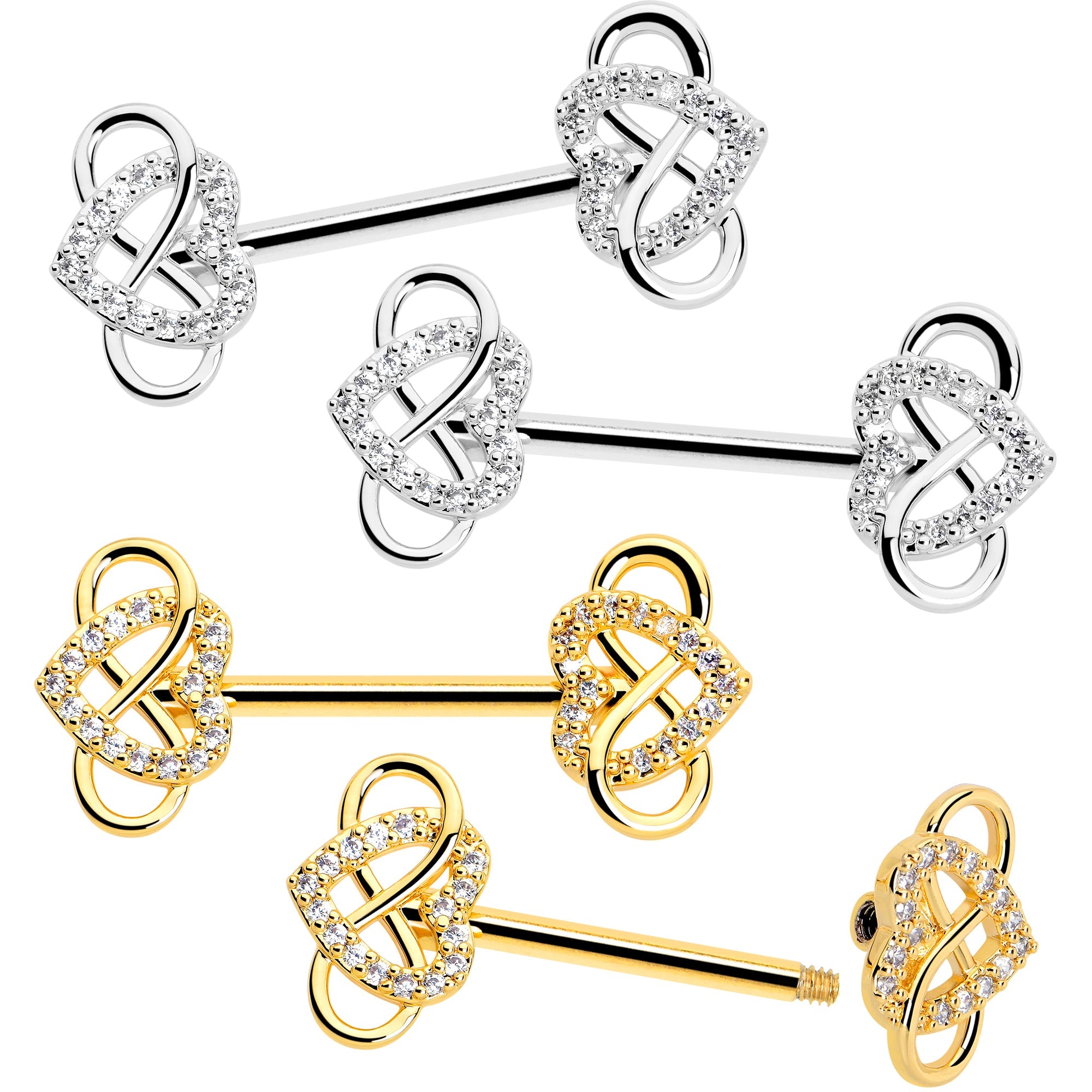 BodyCandy 14G 1/2 CZ Gem Infinity Heart Barbell Nipple Ring Set — main product shot