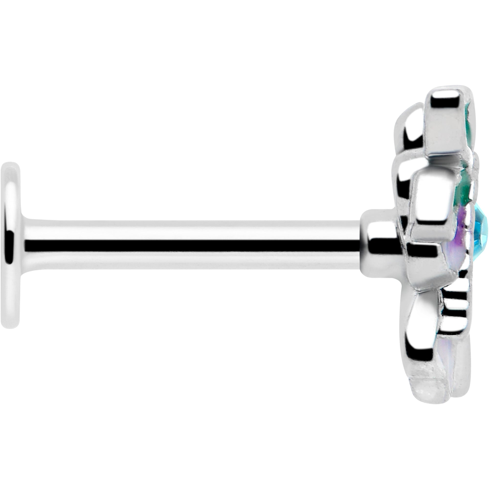 BodyCandy 16G 5/16 Blue Gem Faerie Flower Purple Labret Monroe Tragus — side view
