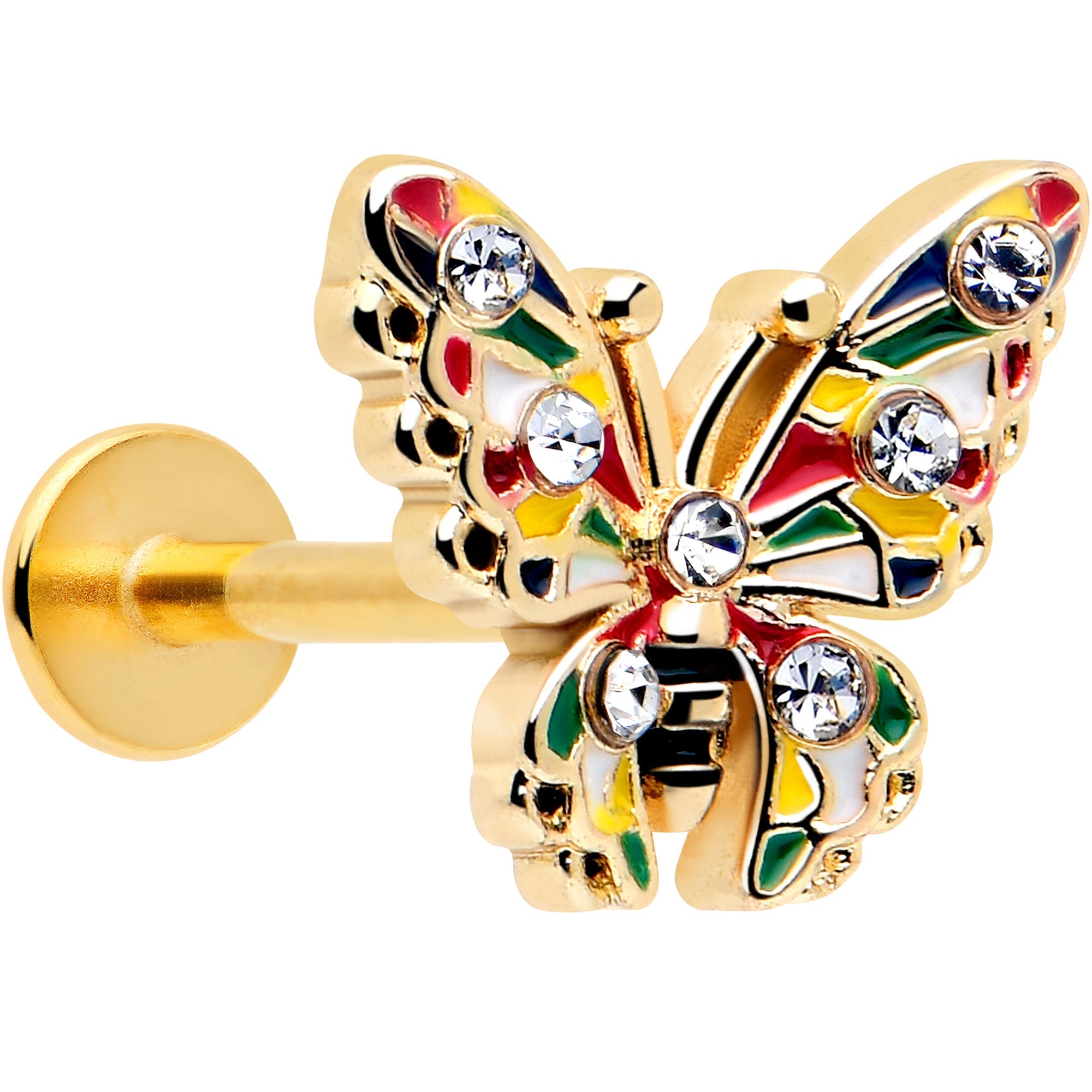 BodyCandy 16G 5/16 Clear Gem Gold Tone Color Block Butterfly Labret Tragus — main product shot