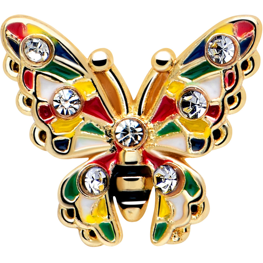 BodyCandy 16G 5/16 Clear Gem Gold Tone Color Block Butterfly Labret Tragus — lifestyle context