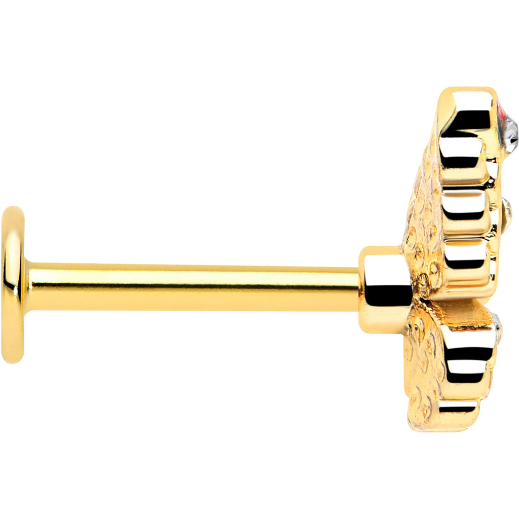 BodyCandy 16G 5/16 Clear Gem Gold Tone Color Block Butterfly Labret Tragus — side view