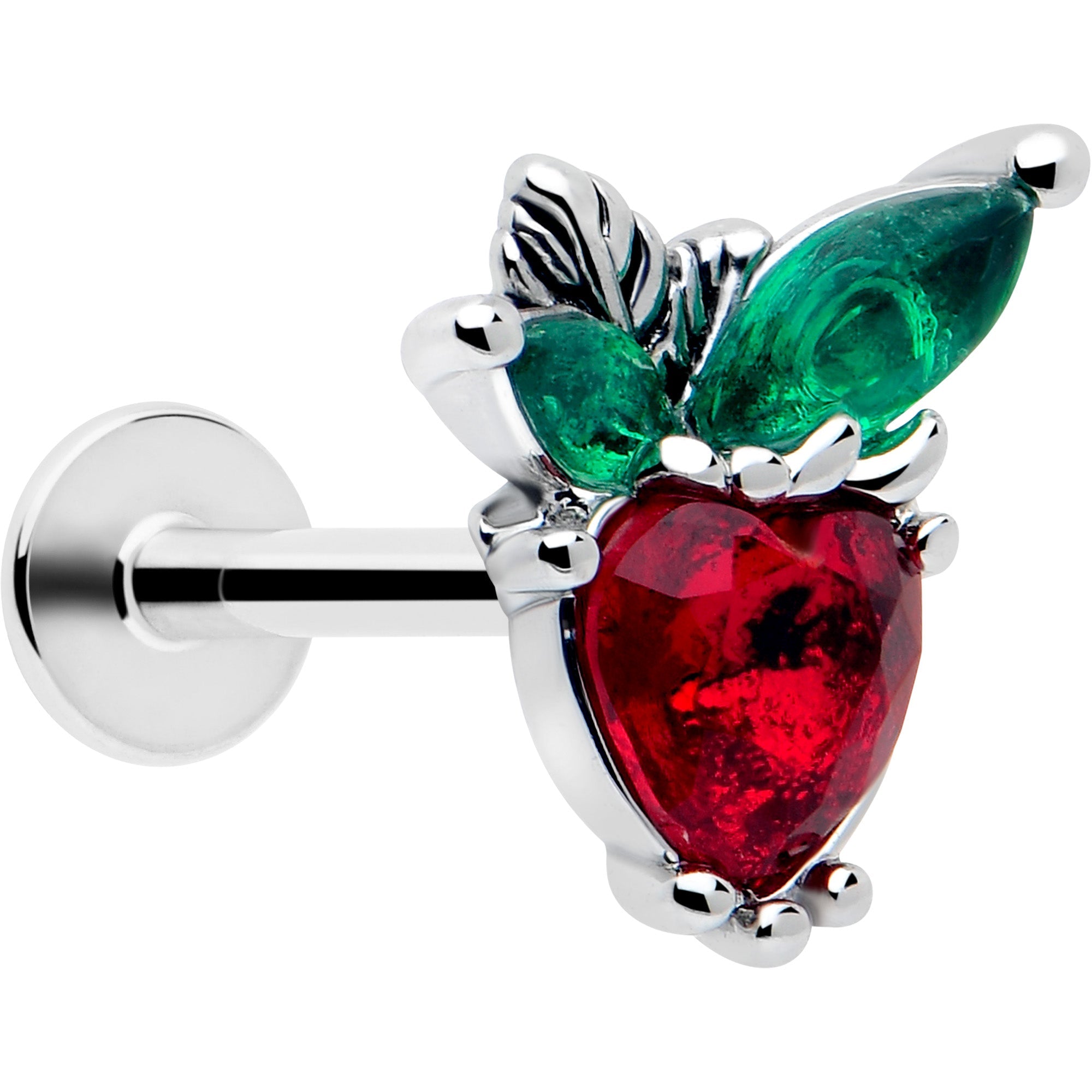 BodyCandy 16G 5/16 Red Green Gem Strawberry Heart Labret Monroe Tragus — main product shot