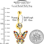 Clear Gem Gold Tone Color Block Butterfly Dangle Belly Ring