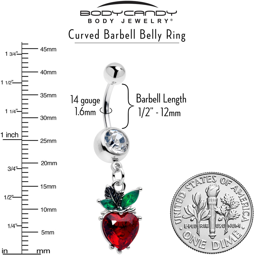 BodyCandy Clear Red Green Gem Strawberry Heart Dangle Belly Ring — lifestyle context