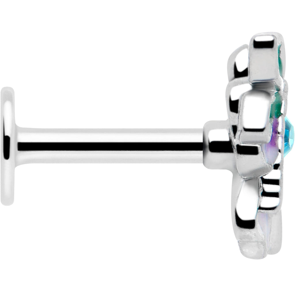 BodyCandy 16G 1/4 Blue Gem Faerie Flower Purple Labret — side view