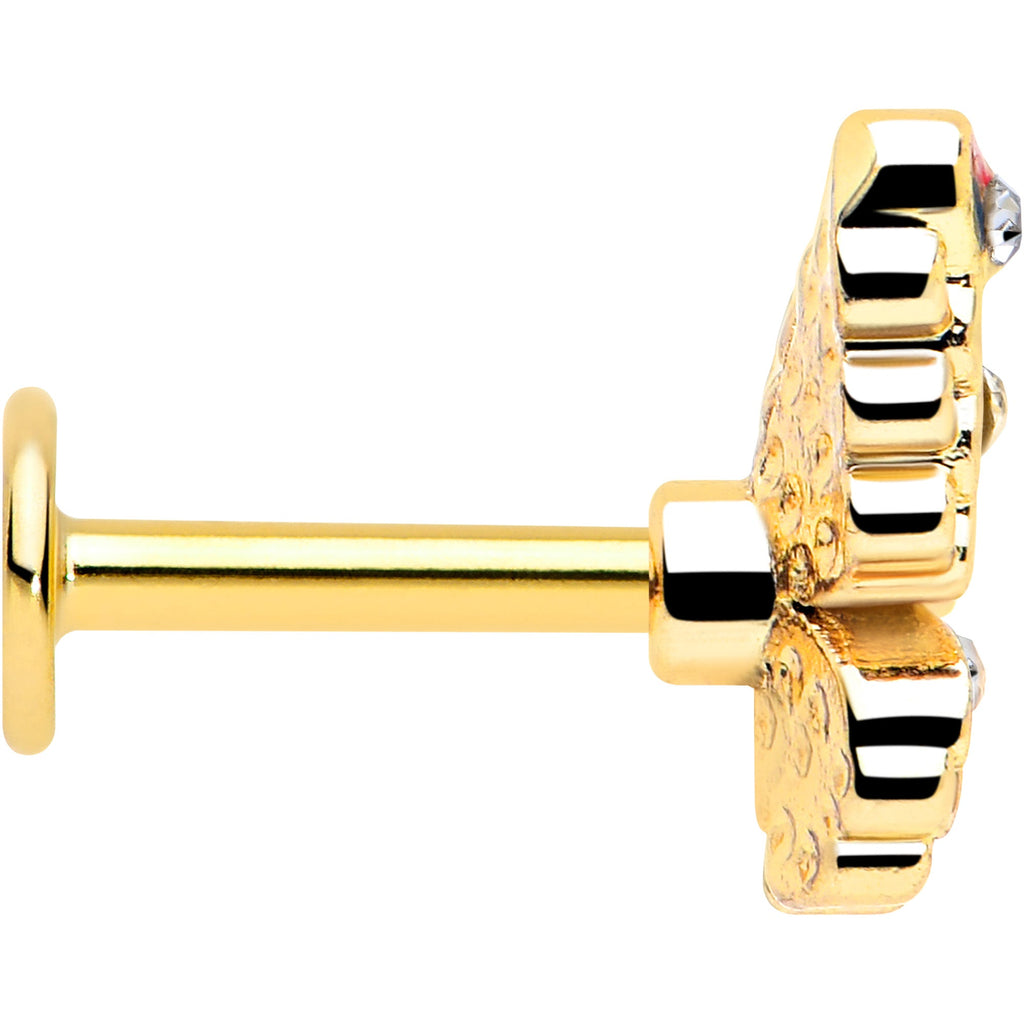 BodyCandy 16G 1/4 Clear Gem Gold Tone Color Block Butterfly Labret — side view