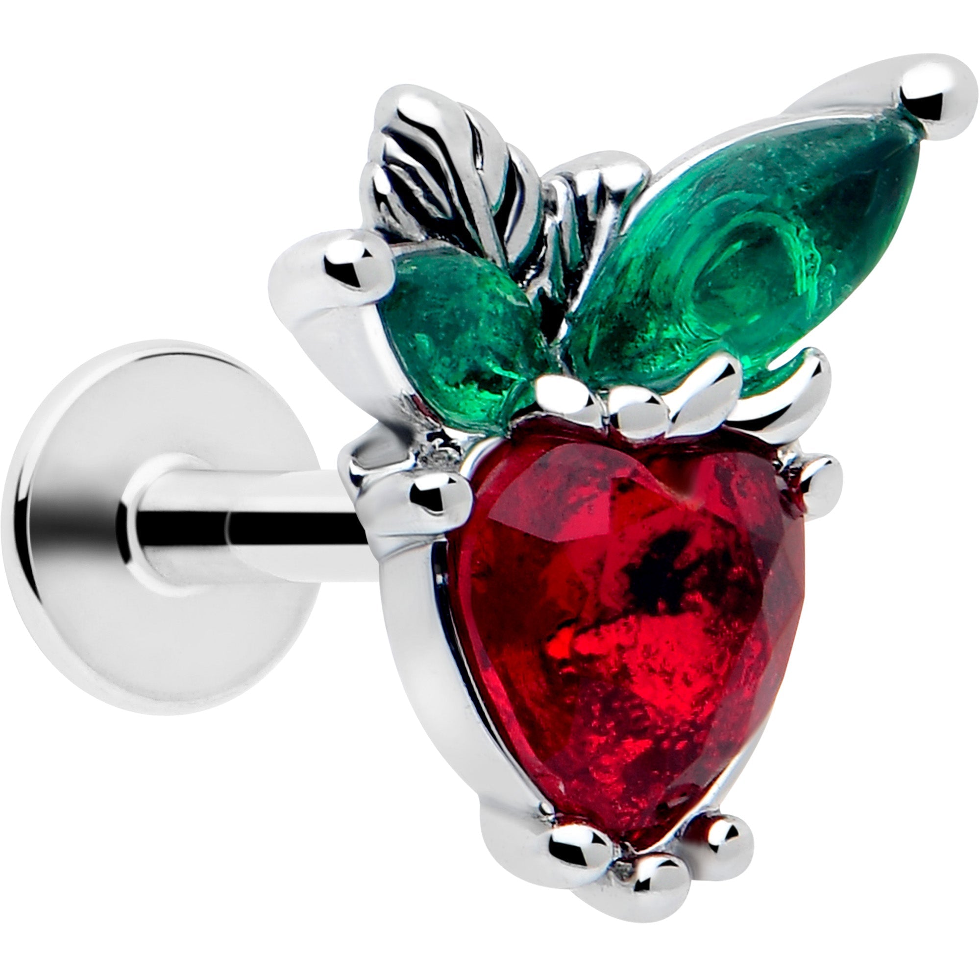 BodyCandy 16G 1/4 Red Green Gem Strawberry Heart Labret — main product shot